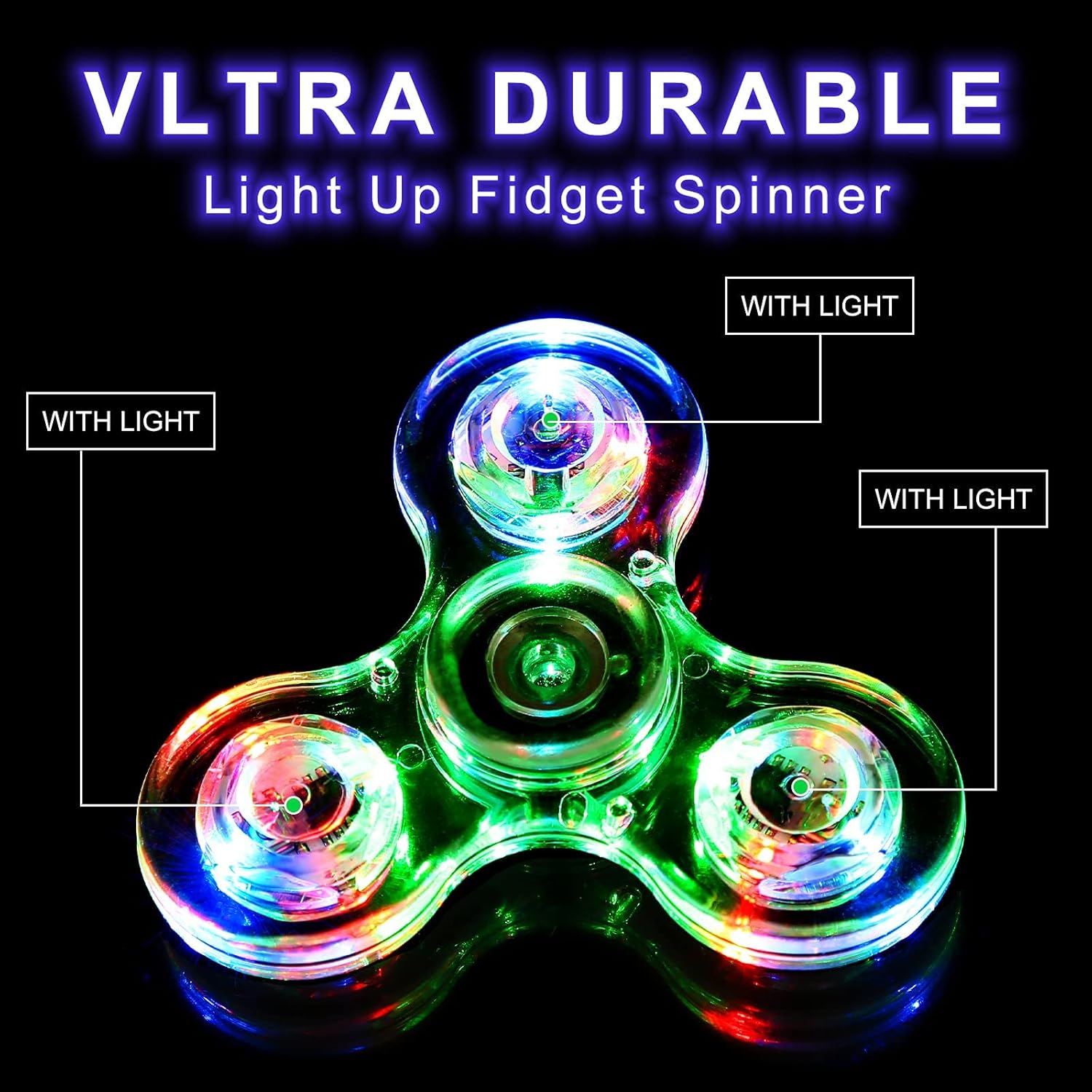 Detalle de SCIONE Fidget Spinner 5er Set – Leuchtende LED Kristall Spinner für dunkle Partys