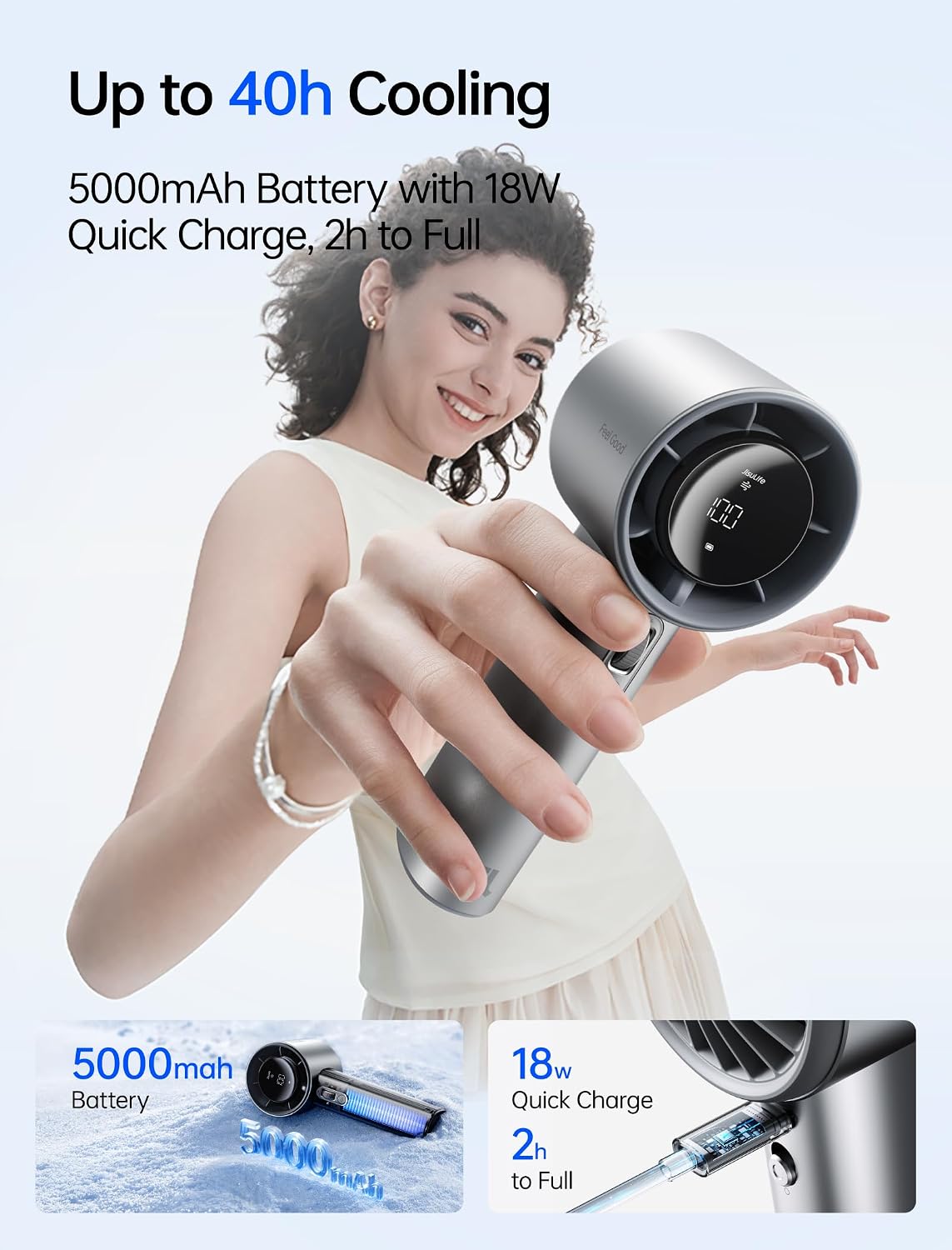 Detalle 2 de JISULIFE Portable Handheld Fan 5000mAh