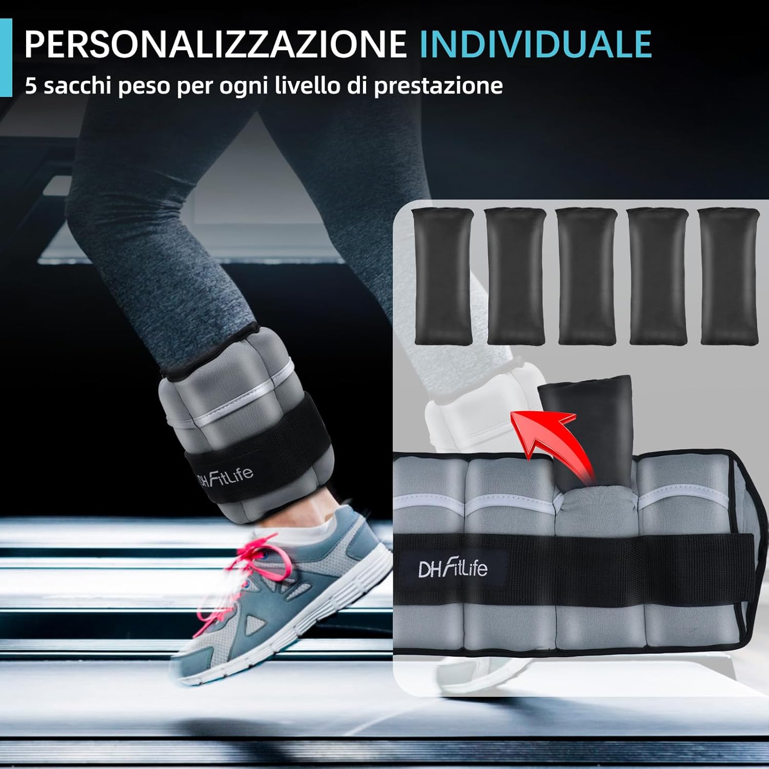 Thumbnail 2 de DH FitLife Set di cavigliere con pesi regolabili per gambe – 2 x 2,5 kg o 2 x 4,5 kg