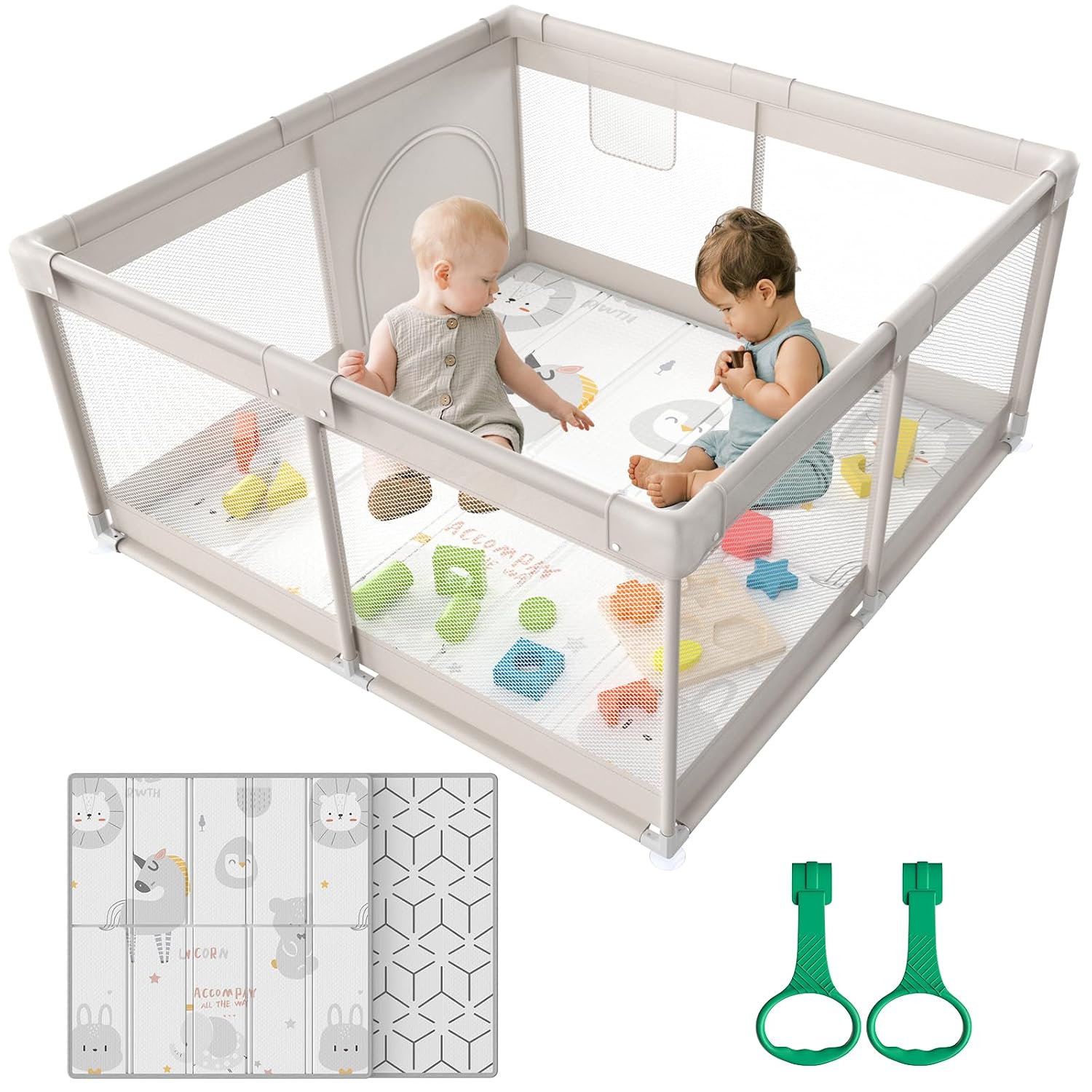 Detalle de Cafolatt Laufstall Baby 120x120 cm – sicherer Spielbereich mit atmungsaktiver Netzmatratze