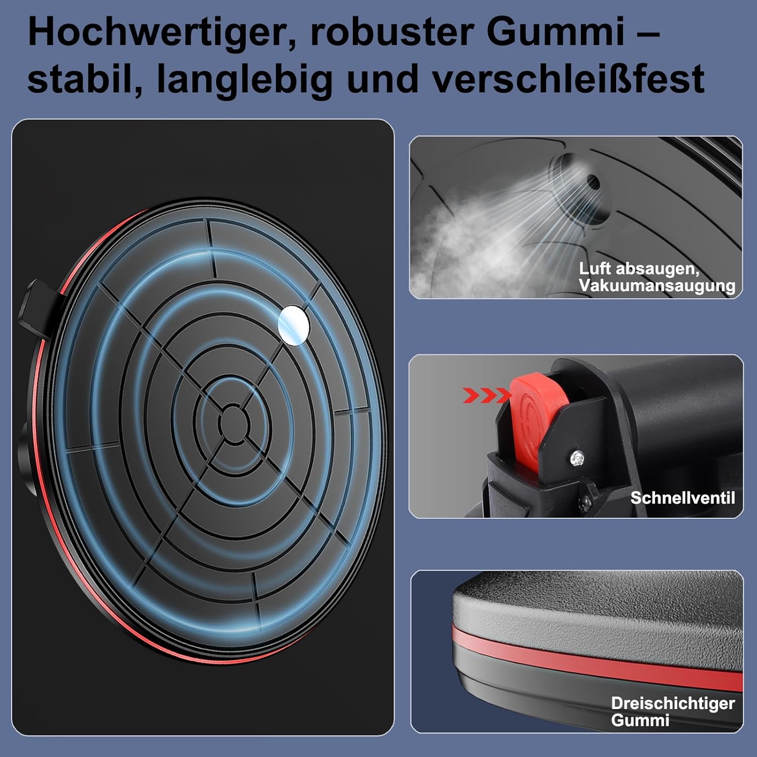 Detalle 2 de TQPXZO Saugheber 2er-Set (8,2 Zoll) für Glas & Fliesen, Tragkraft bis 220 kg – mit Tragetasche/Werkzeugkasten