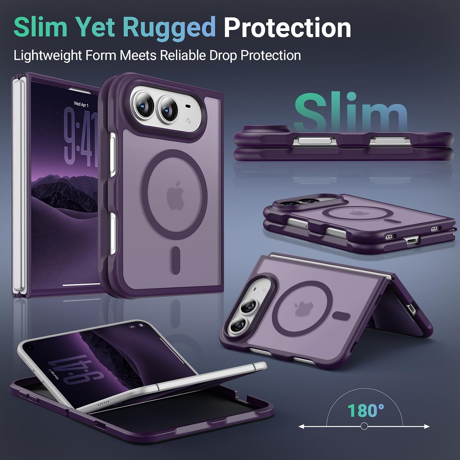 Detalle de jaroco 001 iPhone Duo Case, Dark Purple TPU with MagSafe-Compatible Magnetic Ring