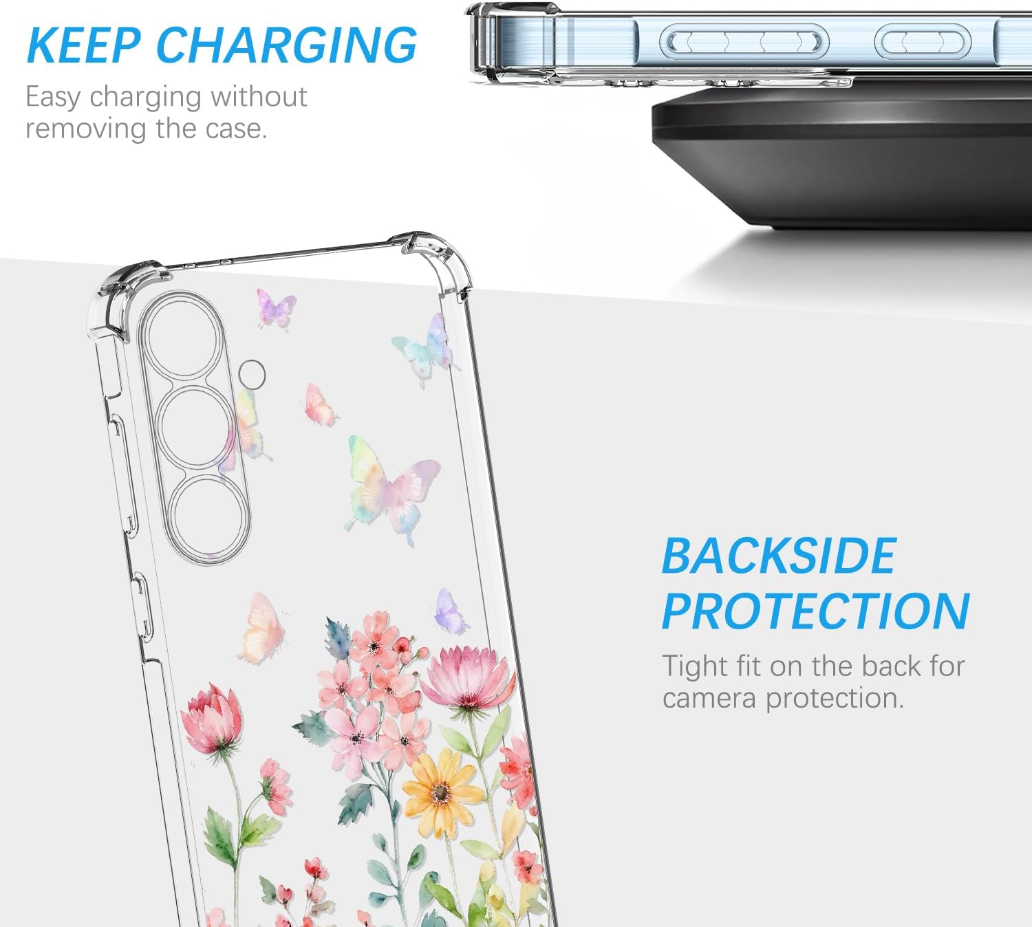 Detalle 2 de Nuxiady Hülle für Samsung Galaxy S25 FE 5G – Transparente Silikonhülle mit Blumen-Design
