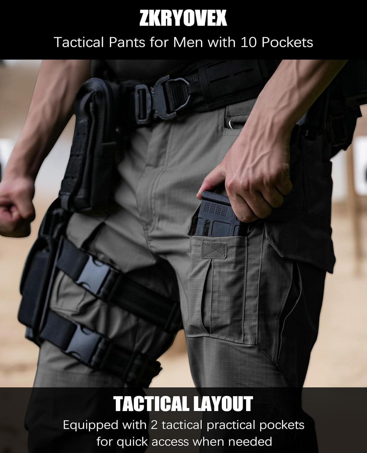 Thumbnail 6 de Men's Tactical Pants Water Resistant Stretch Cargo Ripstop Pants for Outdoor Work and Hiking