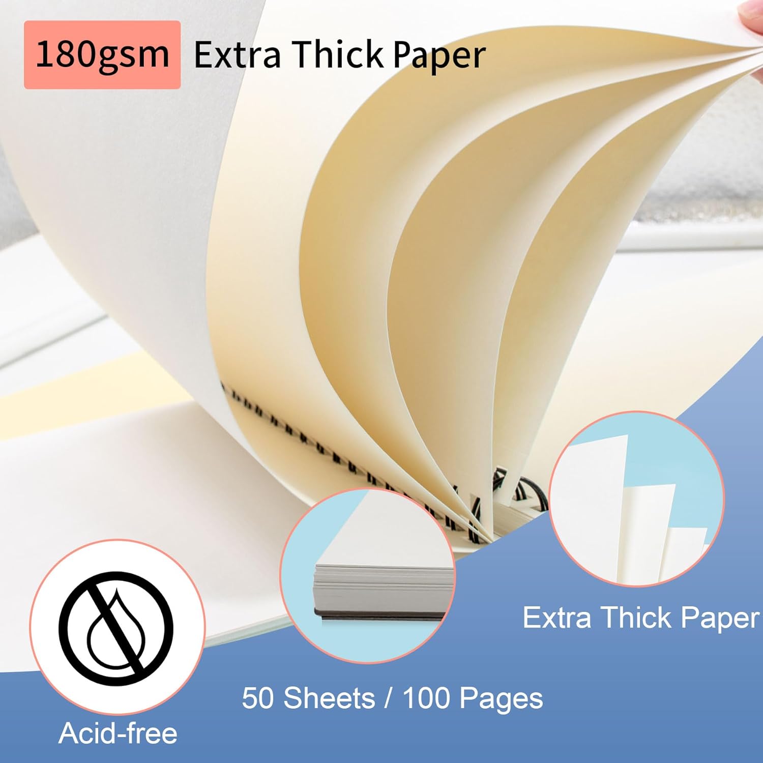 Detalle 2 de Stationery Island Skizzenbuch A5 mit 180 g/m² Zeichenpapier, 100 Seiten, spiralgebunden