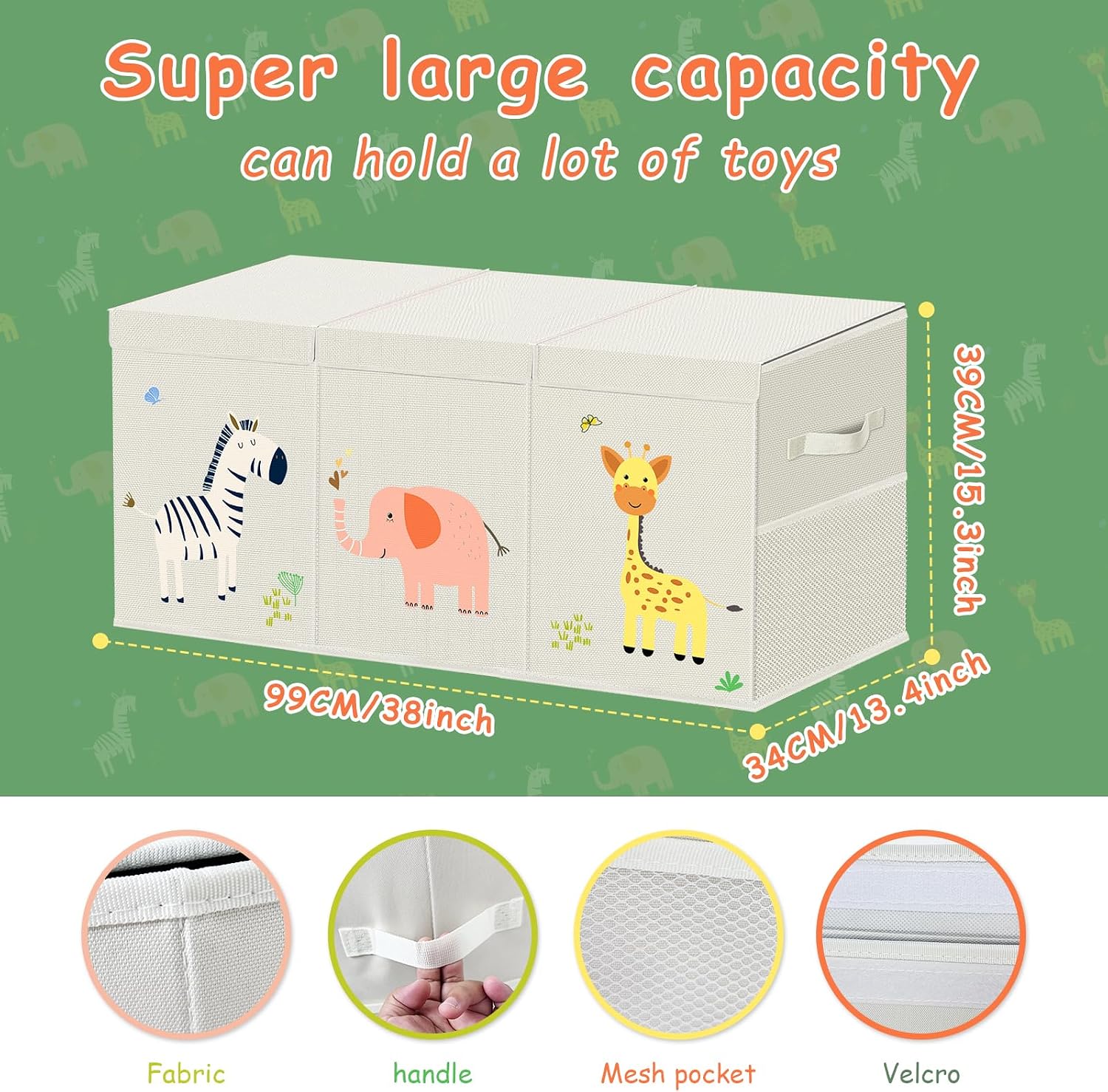Thumbnail 6 de VERONLY Extra Large Collapsible Toy Box Storage for Kids (Beige) – 130 L, with Lid, Handles and 3 Compartments