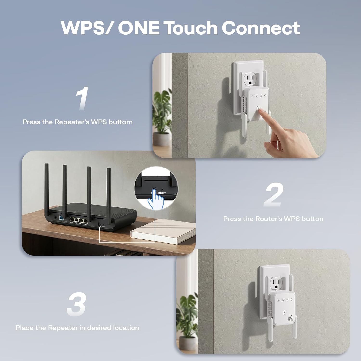 Thumbnail 5 de 1200Mbps Dual-Band WiFi Extender with 4 Antennas — Wide Coverage for a Smarter Home