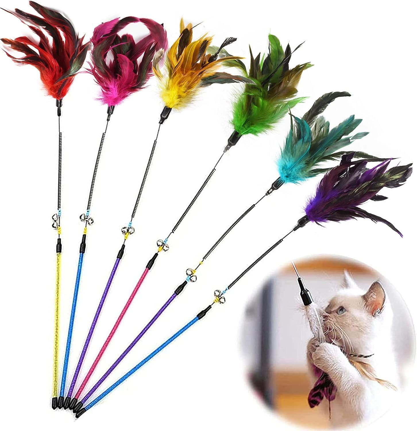 Thumbnail 6 de GingerUPer Cat Toy 6‑Pack: Feather Wand Set with Rainbow Wand for Indoor Cats