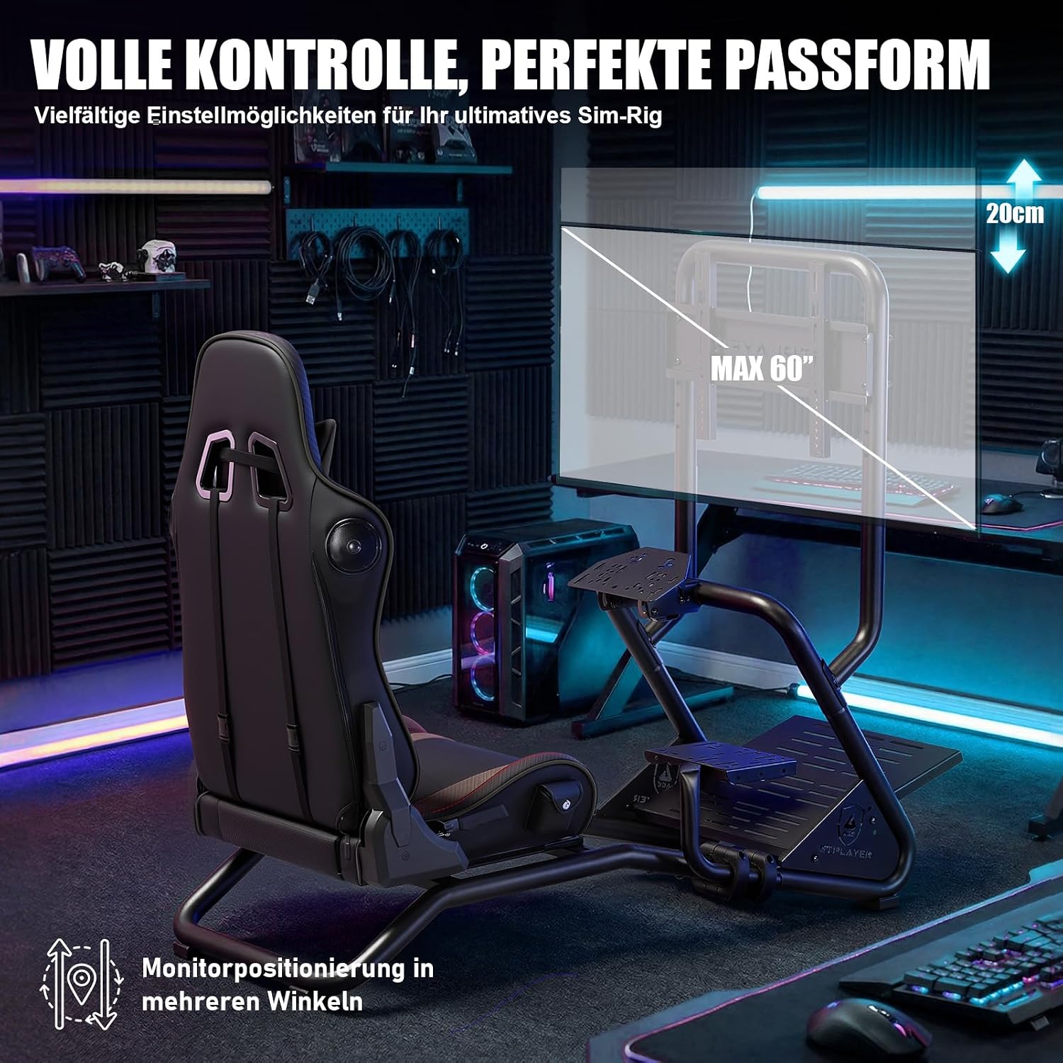 Detalle de GTPLAYER Simulator Cockpit: Vielseitiges Rennsimulator-Lenkradständer-System mit 3D-Sound