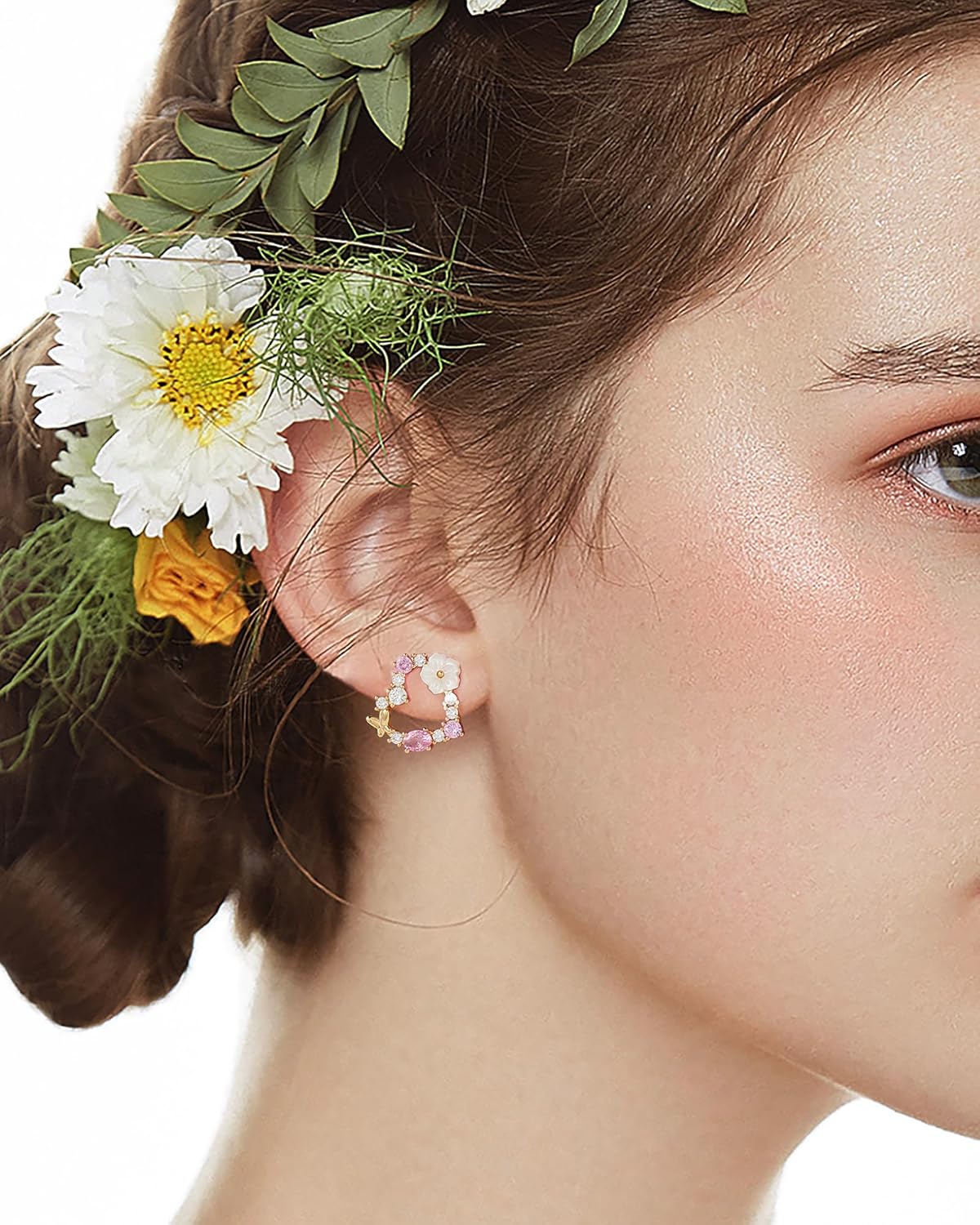 Thumbnail 2 de Mesovor Gold Ohrstecker Damen – 18 Karat vergoldet mit Schmetterling/Blumen-Design