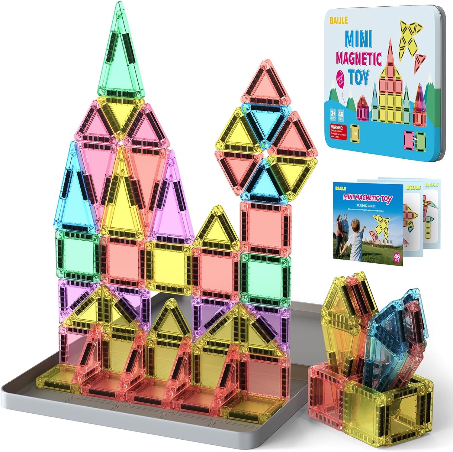 Thumbnail 5 de BAIJLE 46PCS Mini Magnetic Tiles – Portable Magnetic Building Set for Open-Ended Play