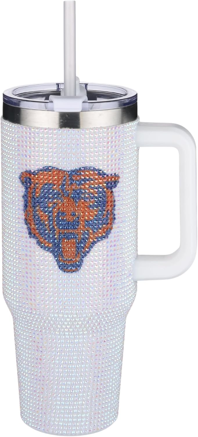 Detalle de The Memory Company Officially Licensed 46oz White Bling Game Day Tumbler (Chicago Bears)