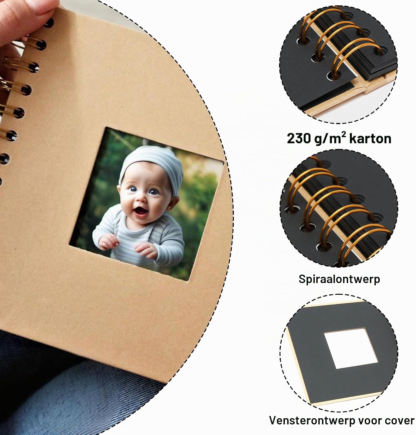 Detalle de Rayconup 001 fotoalbum met ringband, 40 pagina's en personaliseerbaar voorvenster