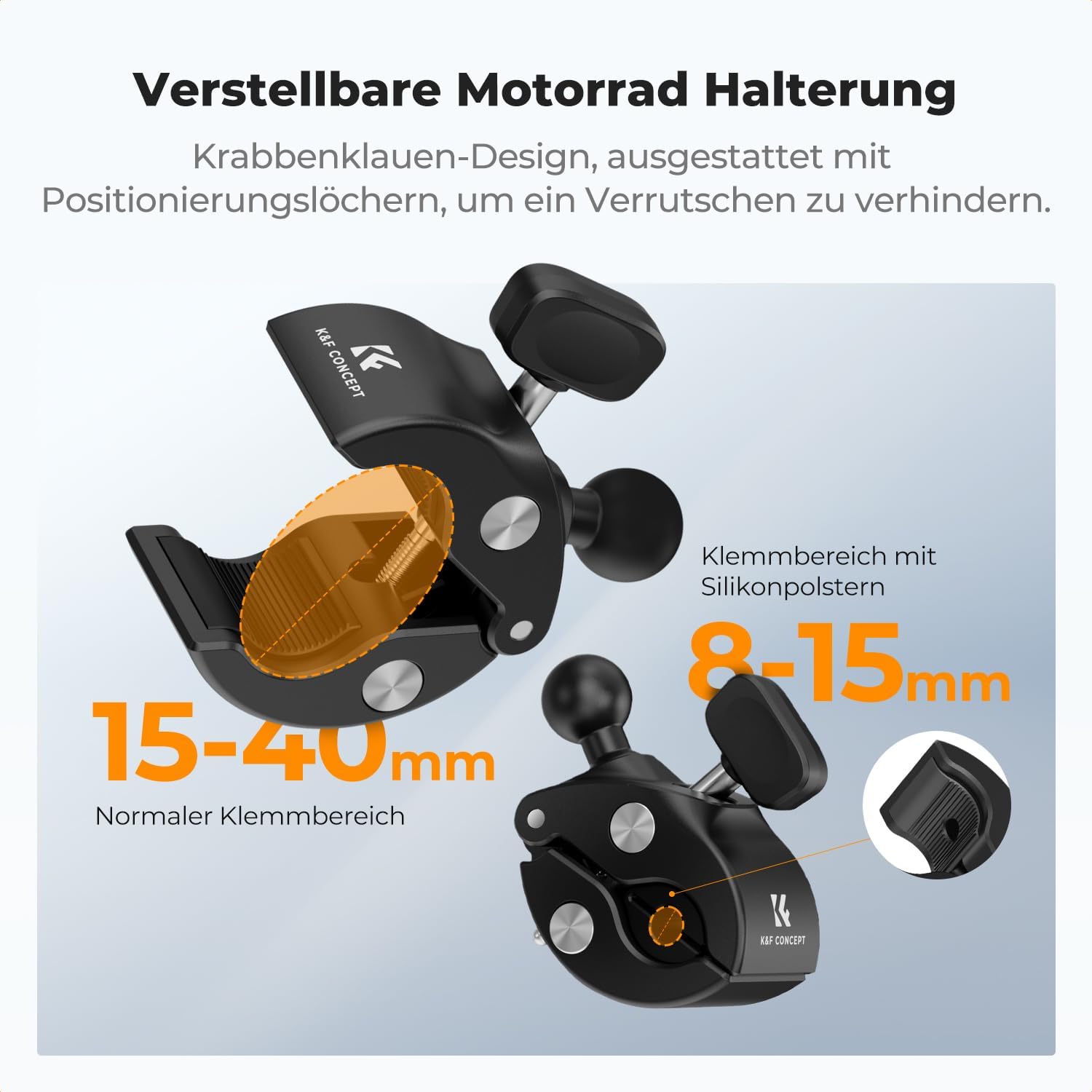 Detalle 2 de K&F CONCEPT Doppelkopfige Motorrad-Fahrradhalterung mit zwei Super Clamp – 360° verstellbarer Magic Arm und Adapter