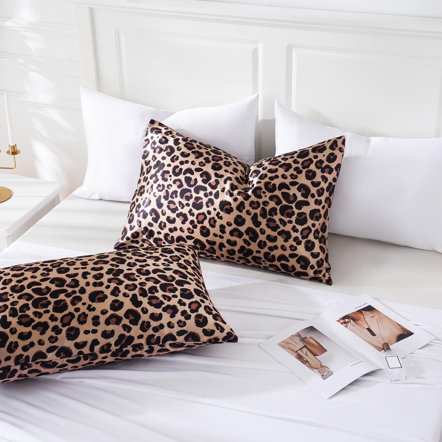 Thumbnail 6 de MR&HM Queen Satin Pillowcases, 2-Pack, Brown Leopard, Envelope Closure