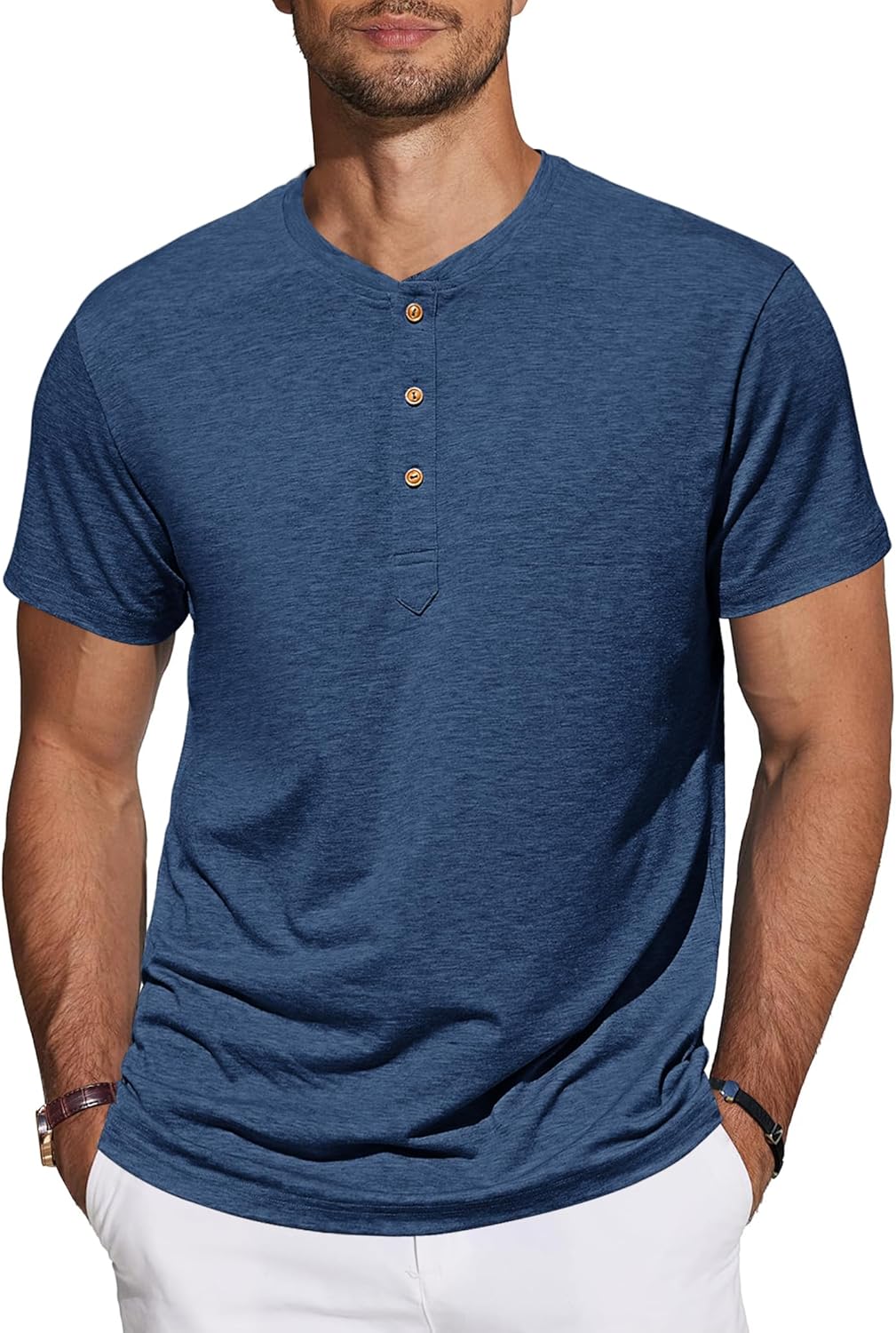 Detalle de TARAINYA Henley Shirt Herren – Baumwolle, 3-Knopf-Design, Kurzarm, M–4XL