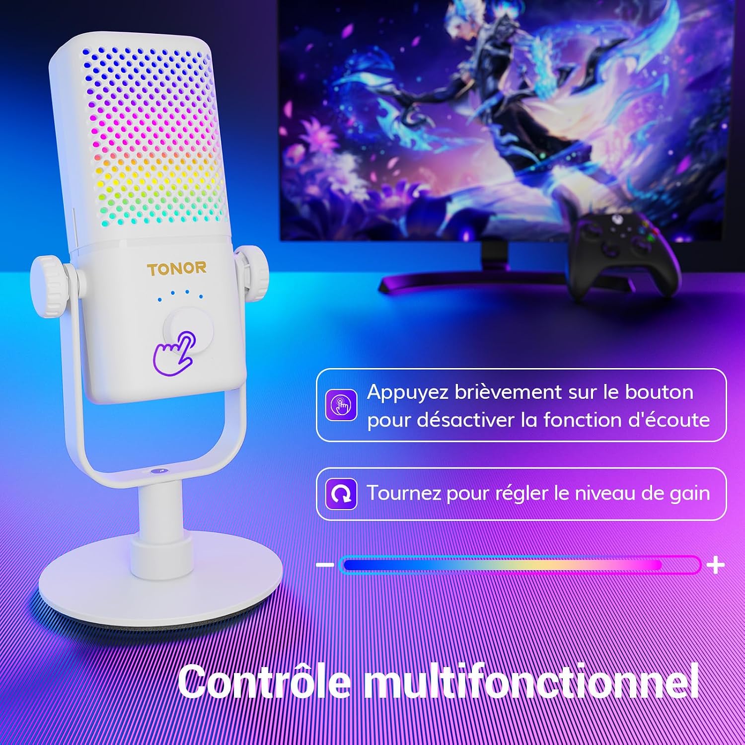 Thumbnail 5 de TONOR TCX3 gamingmicrofoon met RGB, bediening en tot 30 uur gebruik