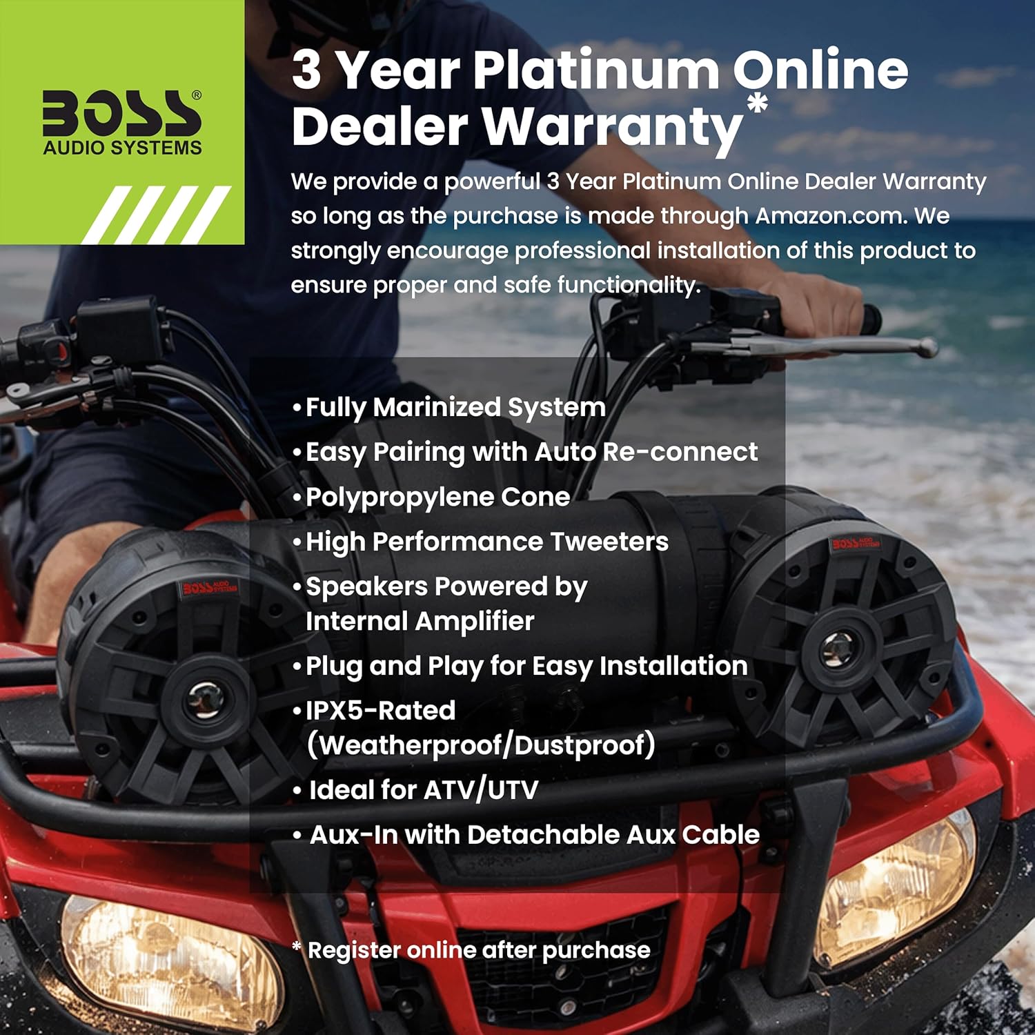 Thumbnail 1 de BOSS Audio Systems ATV6.5B ATV/UTV Weatherproof Sound System (6.5" Speakers, Built-In Amplifier, Bluetooth)