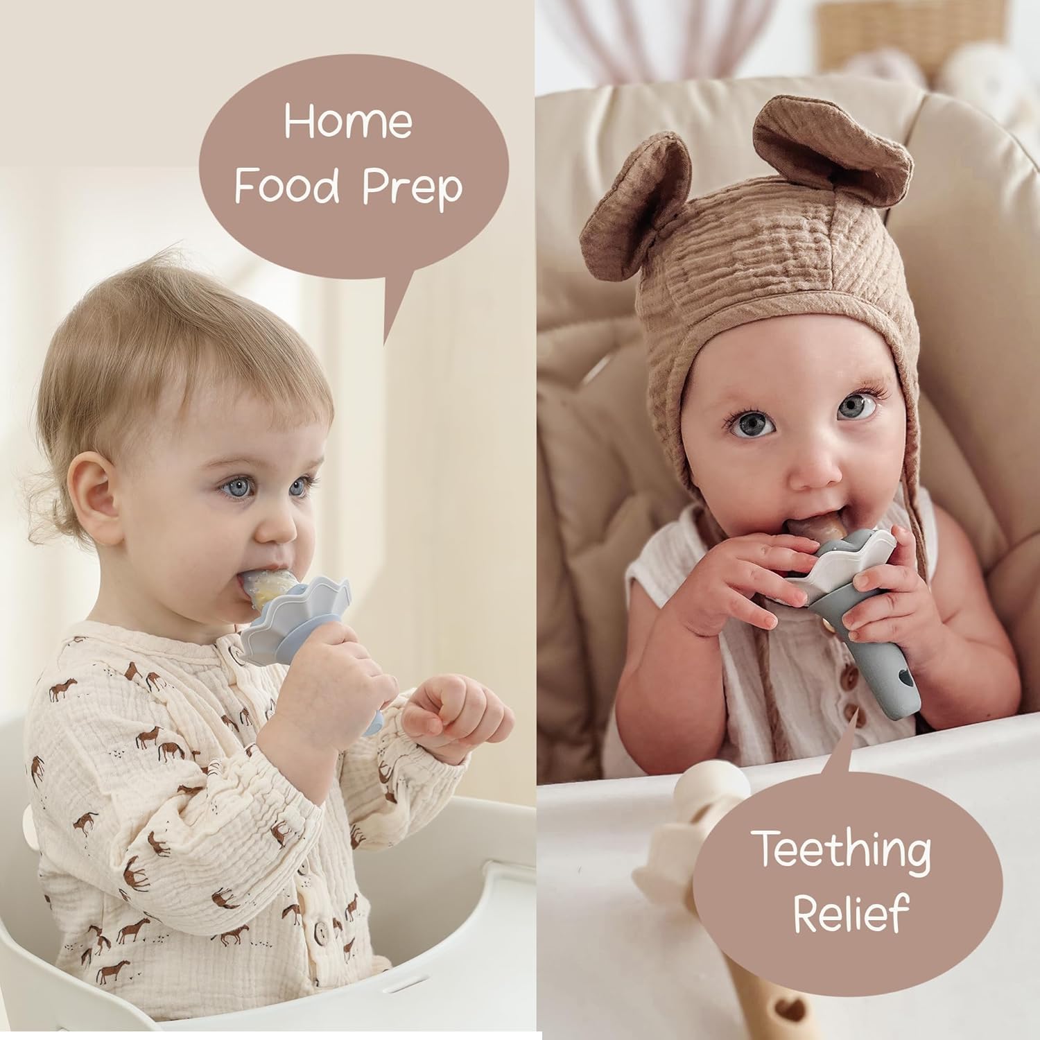 Thumbnail 4 de Moonkie Fruchtsauger Baby mit Gefrierschrank Tablett – BPA-freies Silikon-Feeder-Set, 4 Monate+, mit Beuteln, Blass-Mauve