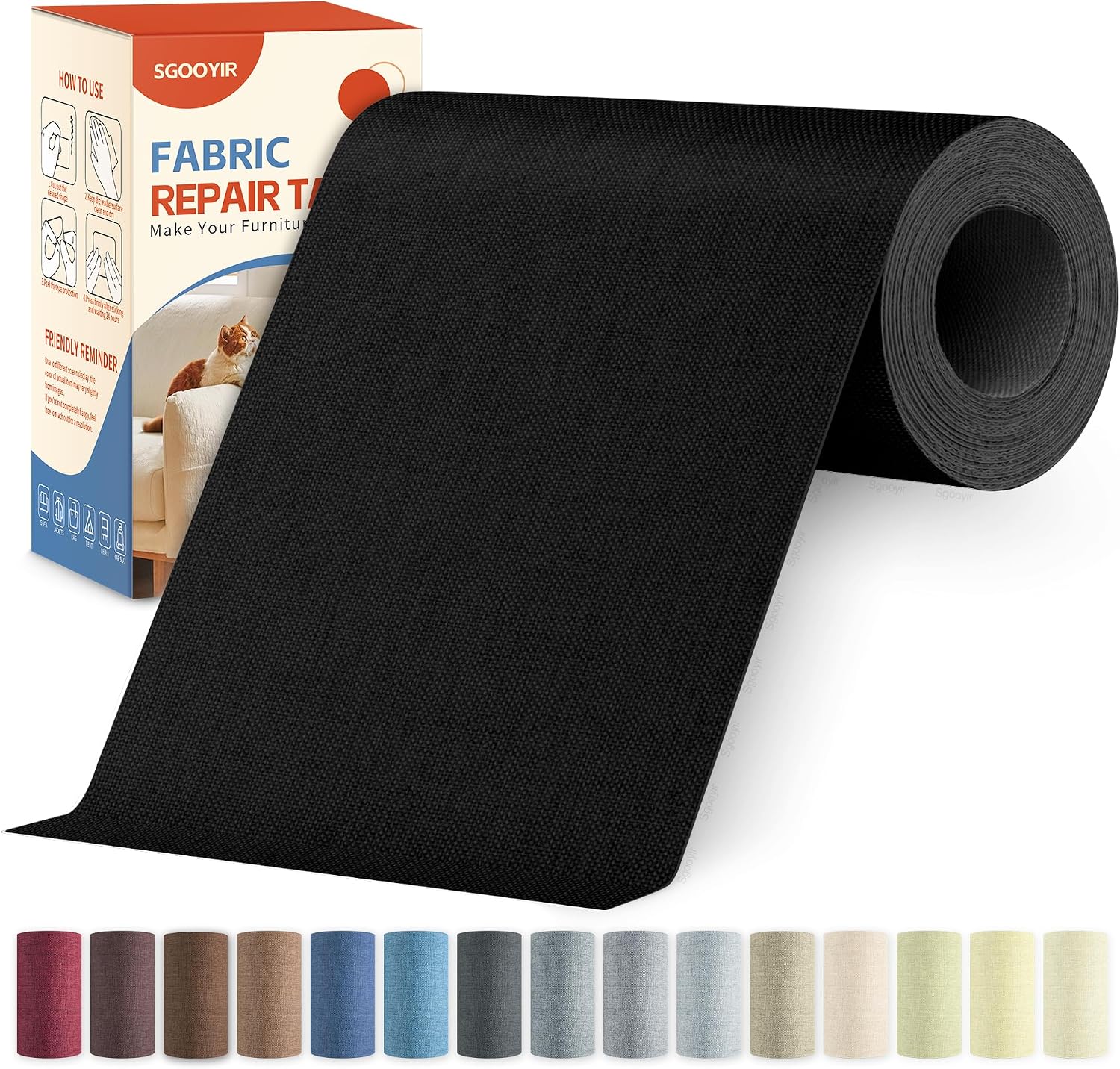 Detalle de Sgooyir Tissu Autocollant de Réparation Noir (10 x 200 cm) – patch autocollant pour lin et tissus