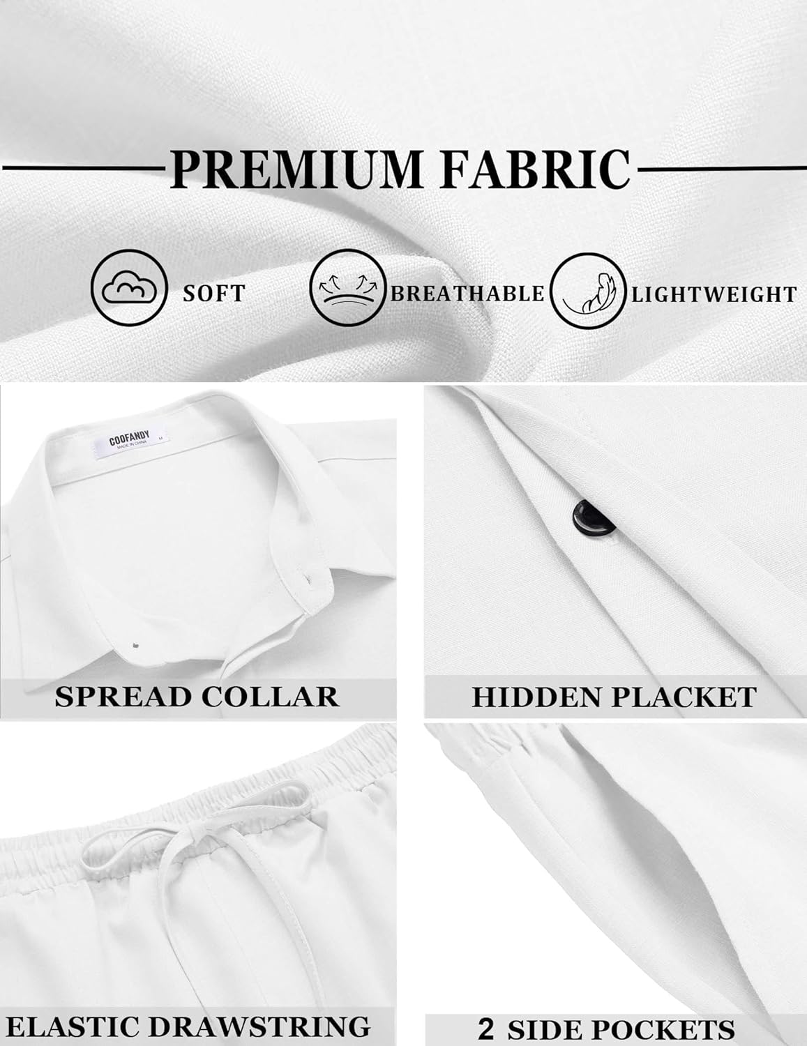 Thumbnail 4 de COOFANDY Men's Linen 2‑Piece Set 70% Polyester Shirt & Shorts