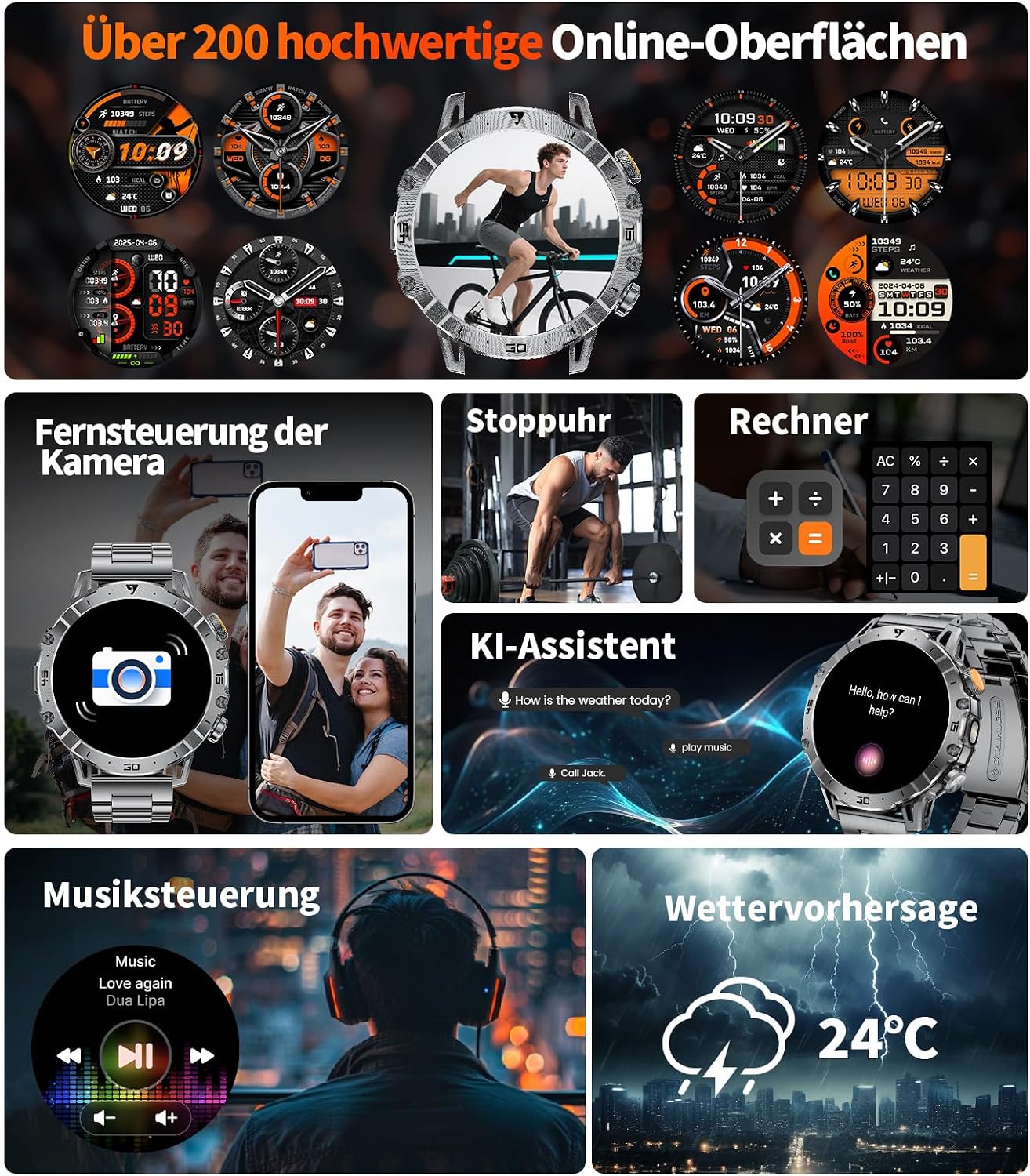 Thumbnail 6 de SUNKTA Smartwatch Herren 1,7 Zoll mit 1000 mAh Akku