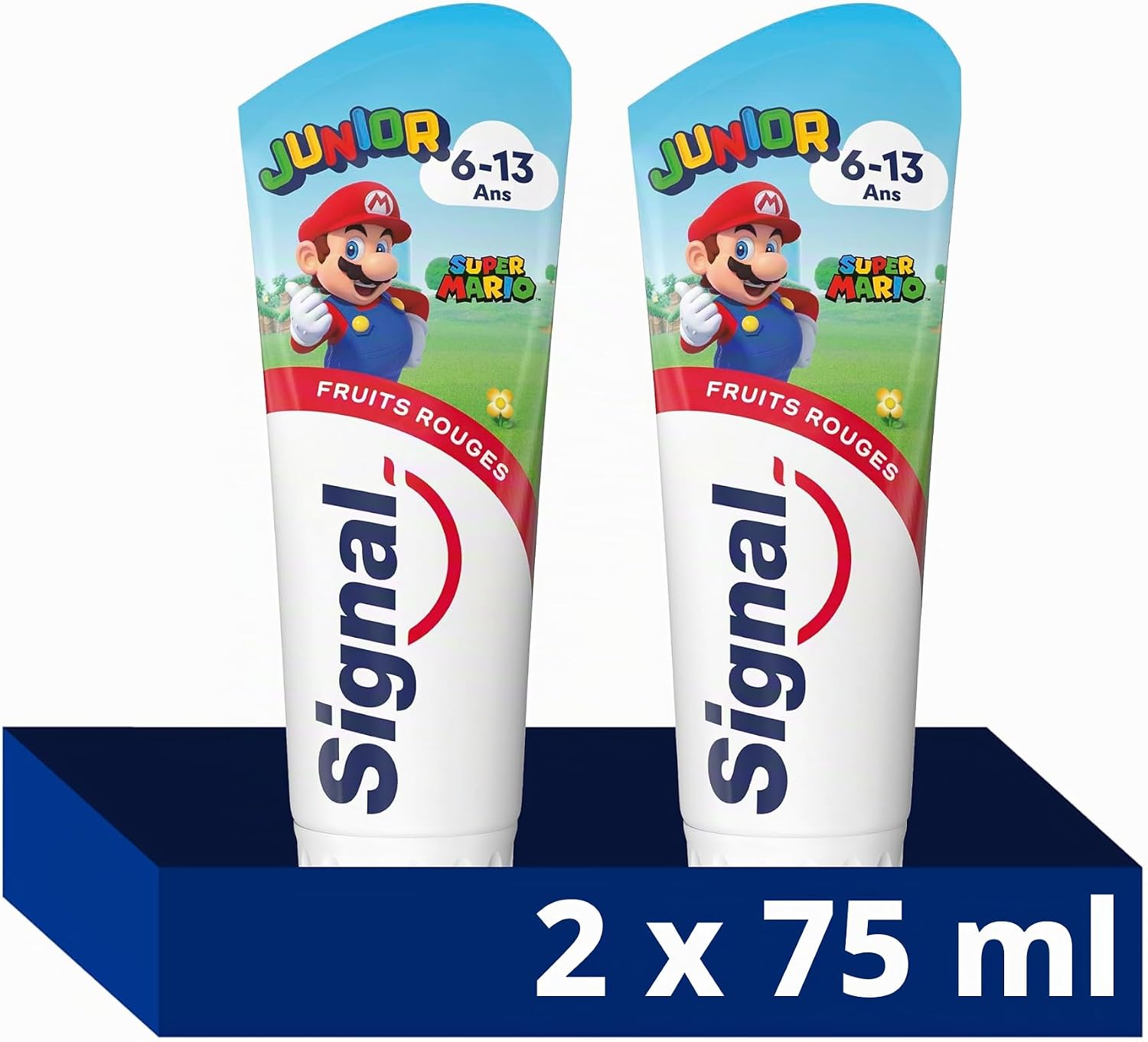 Detalle de Signal Junior Super Mario pasta do zębów dla dzieci, czerwone owoce, 1450 ppm fluoru, 2 × 75 ml