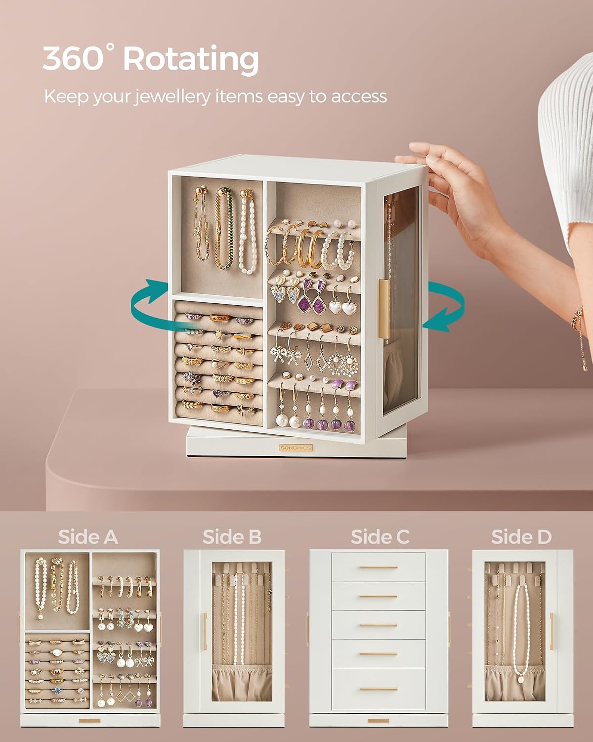 Detalle 1 de SONGMICS JBC170W01 360° rotating jewellery box