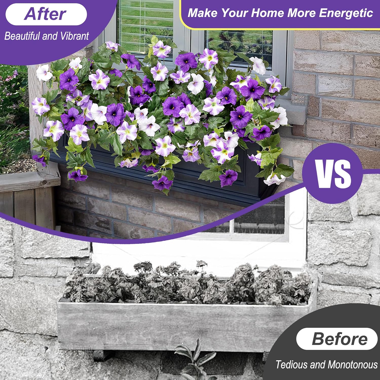 Thumbnail 2 de Ammyoo 2-Pack Artificial Petunias for Outdoor Decor – UV-Resistant, No Fade (Purple/White)