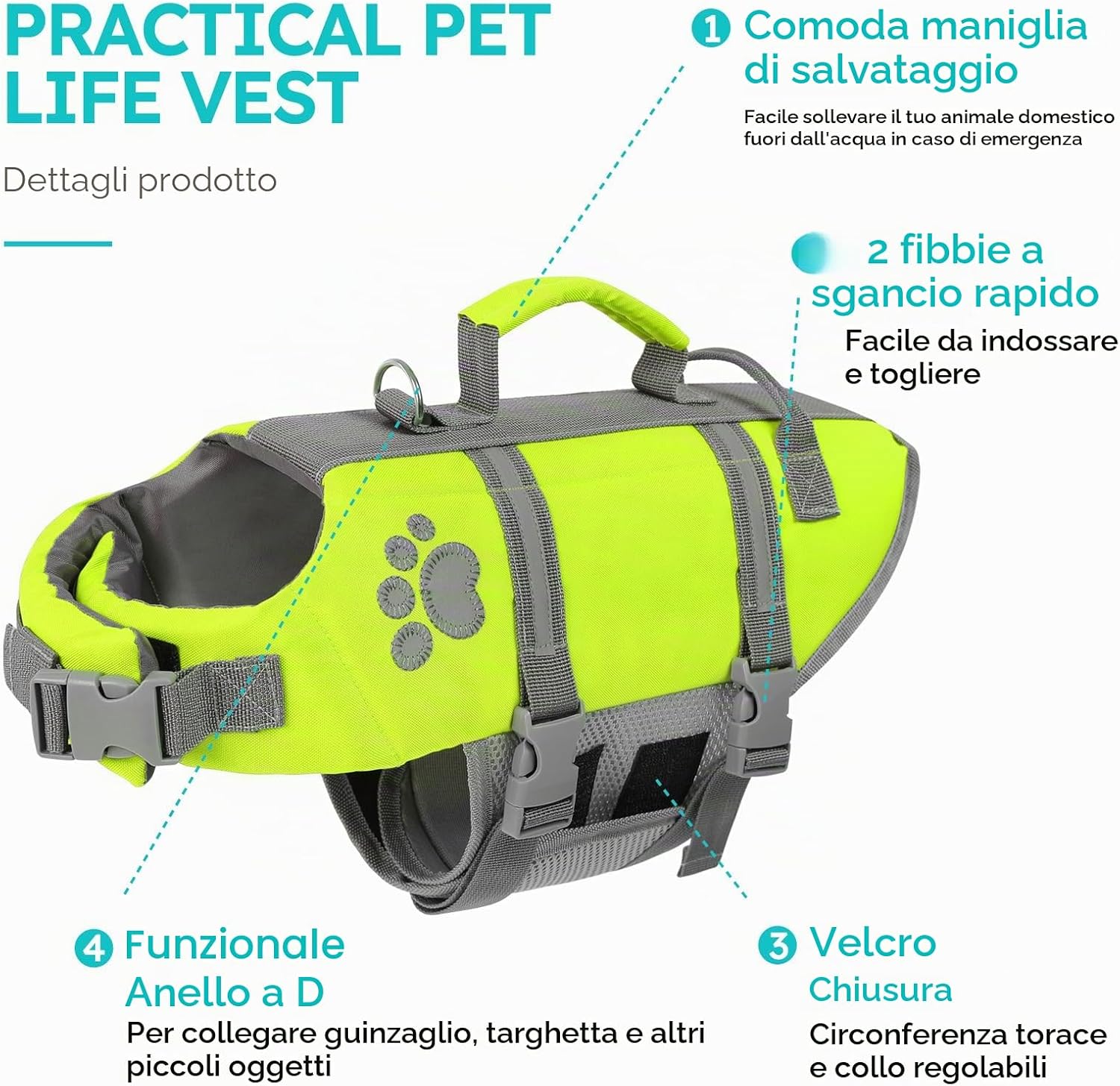 Detalle de Queenmore Salvagente Cane Taglia Piccola – Leggero, Regolabile e Riflettente