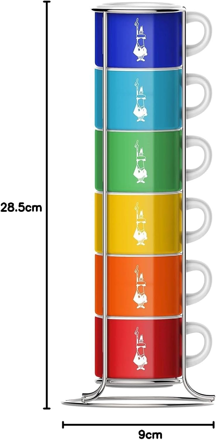 Detalle 1 de Bialetti Sei Tazzine Impilabili Multicolore in Porcellana – 6 tazze impilabili