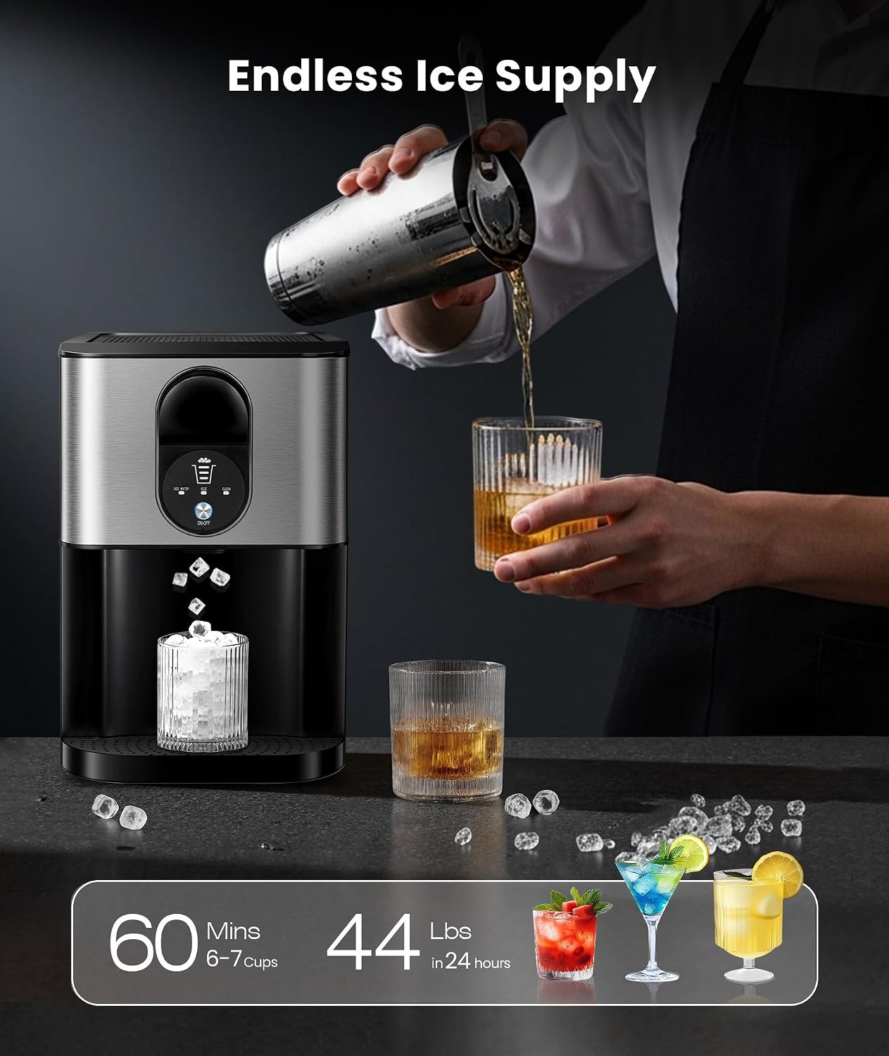 Detalle 2 de COWSAR HZB-20DN Nugget Ice Maker with 2.4L Tank and Self-Cleaning