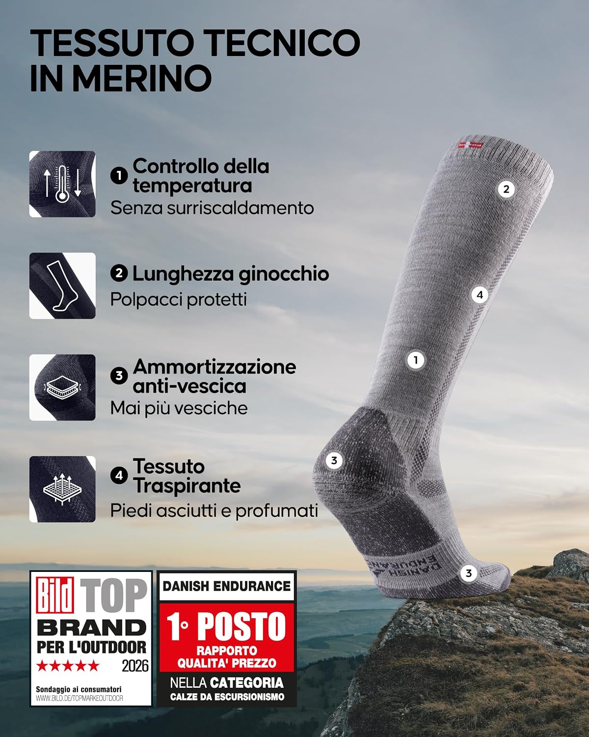 Thumbnail 1 de DANISH ENDURANCE Calze Lunghe Trekking in Lana Merino anti vesciche (1 o 3 paia)