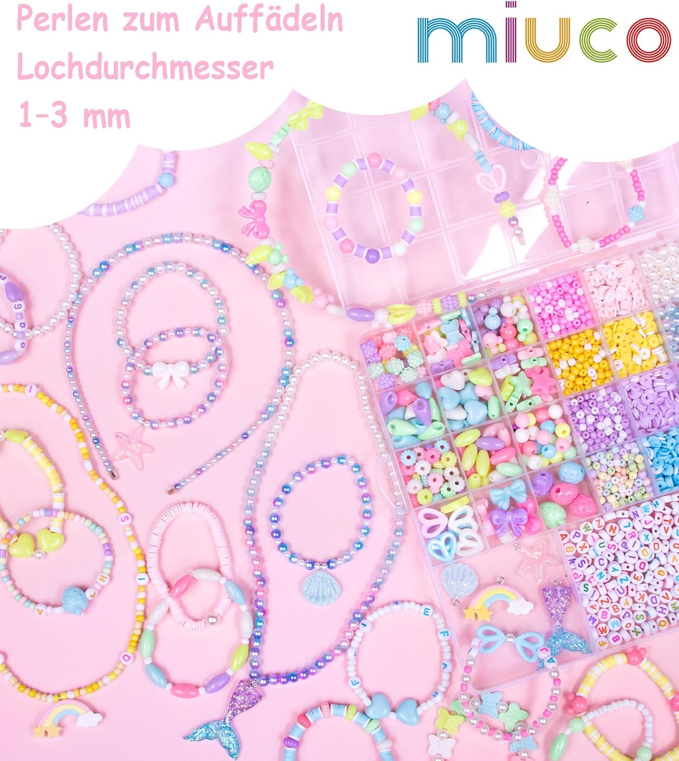 Thumbnail 4 de MiuCo Perlen-Bastelset für Mädchen ab 5 Jahren – Schmuck selbst gestalten