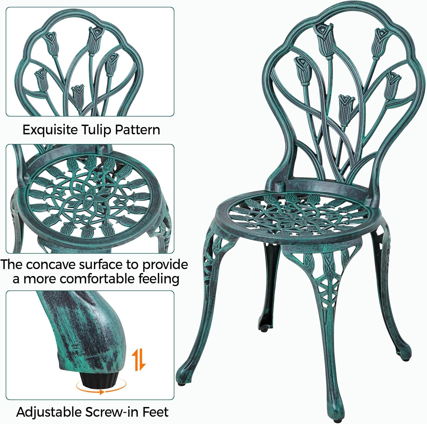 Thumbnail 6 de Yaheetech Set Tavolo e Sedie da Giardino 3 pezzi: tavolo con foro parasole e 2 sedie in alluminio verde, stile tulipano