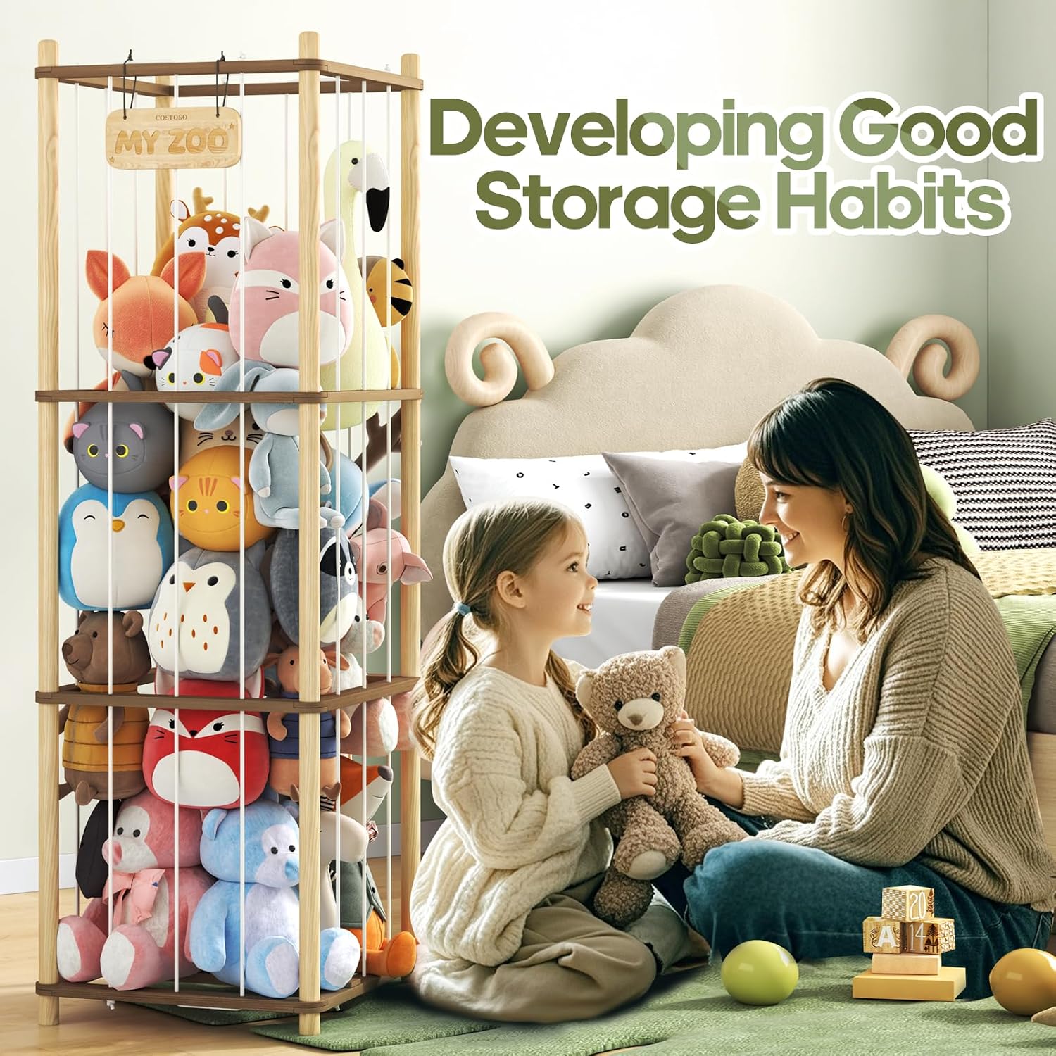 Detalle 2 de FunreemaG SSF3 Stuffed Animal Organizer, Two-Tone Pine Wood, Open Design