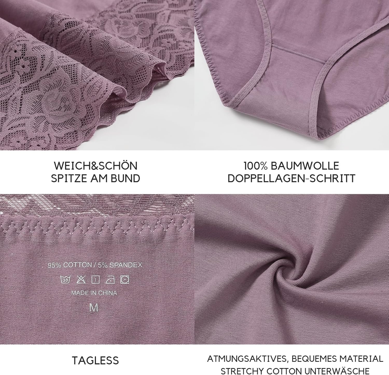 Thumbnail 2 de Wealurre Damen-Unterhosen High Waist im 5er-Pack aus Baumwolle mit Spitze