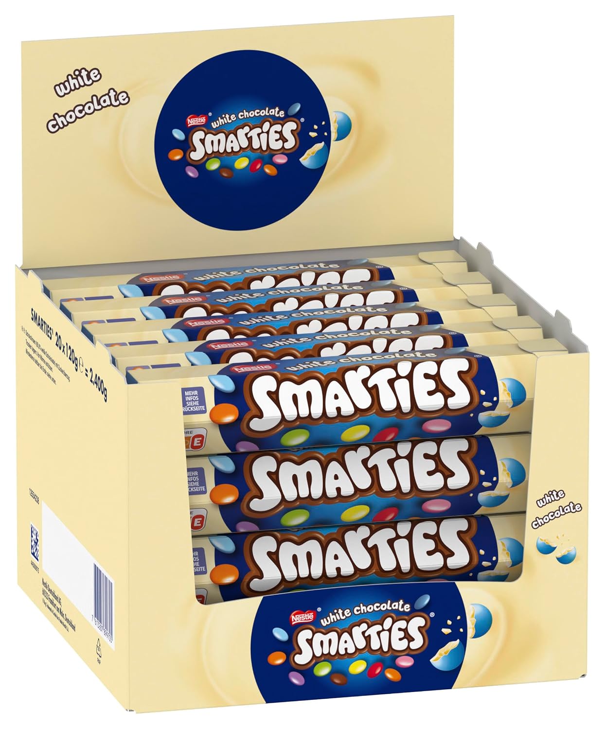Detalle de Smarties Riesenrolle mit weißer Schokolade – Hexagonrolle im 20er Pack (20 x 120 g)