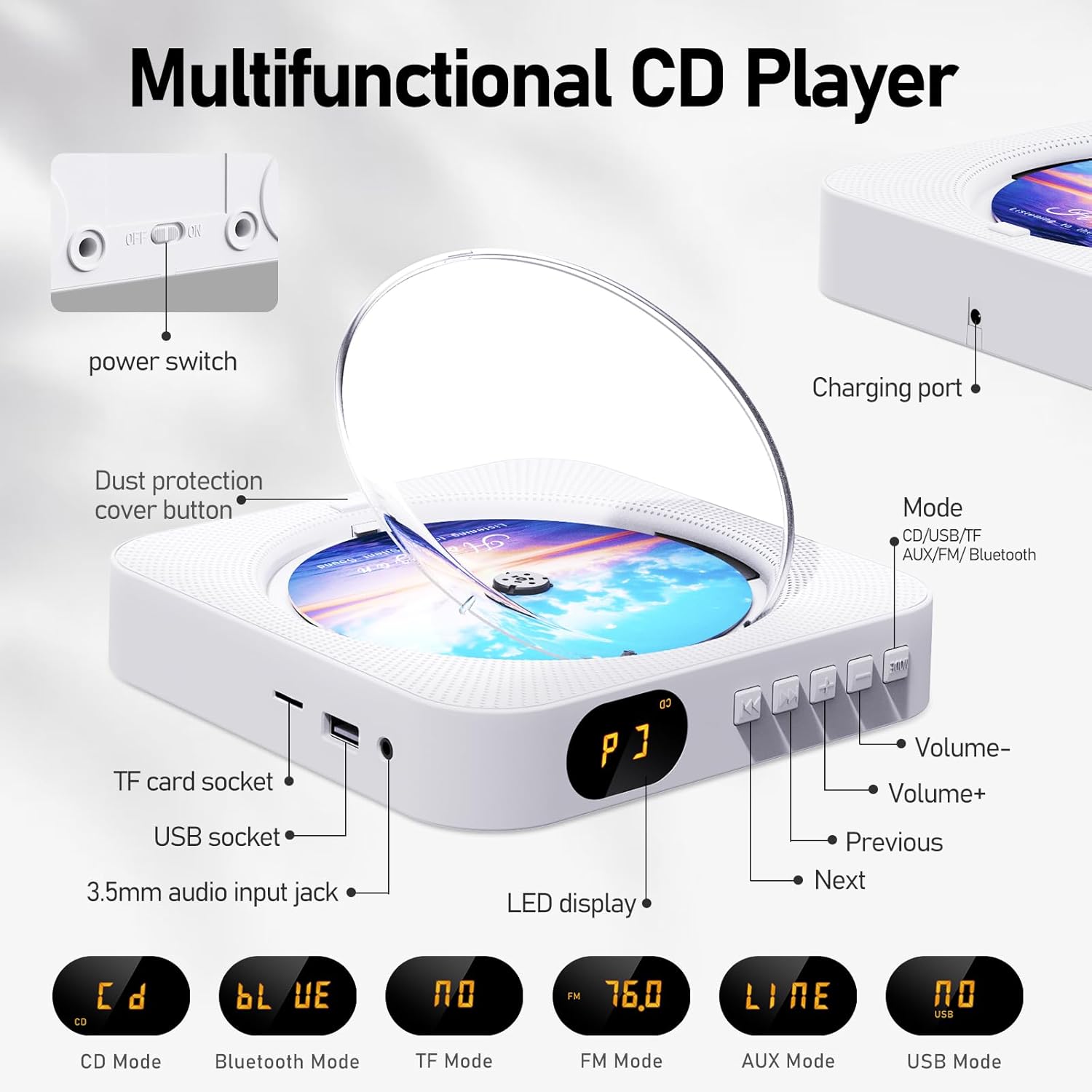 Thumbnail 1 de MICOCIOUS Bluetooth CD Player with Bluetooth 5.1