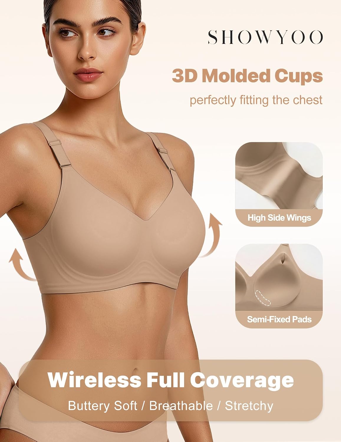Detalle de Showyoo Wireless Jelly Bra for Women, Seamless V-Neck Full Coverage