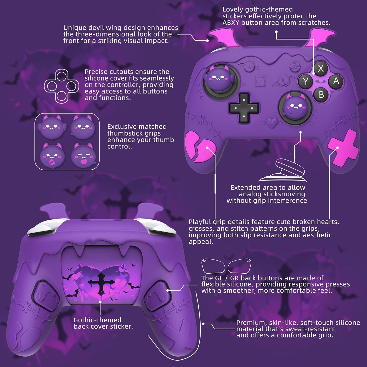 Thumbnail 6 de PlayVital Gothic Imp silicone cover for Nintendo Switch 2 Pro Controller