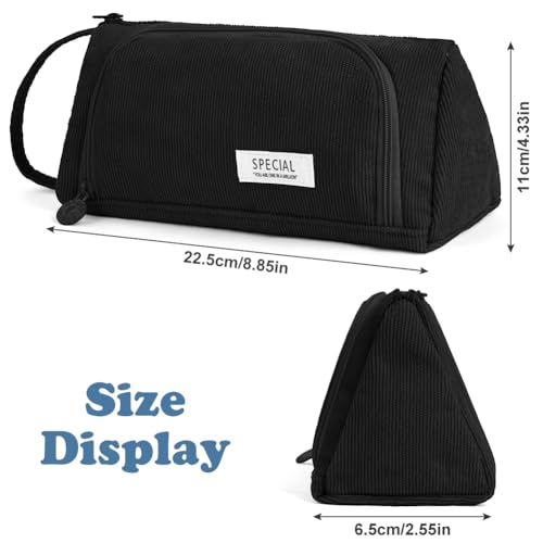 Detalle de APXEL Estuche multiusos de pana con gran capacidad – 22.5 x 11 x 6.5 cm, negro