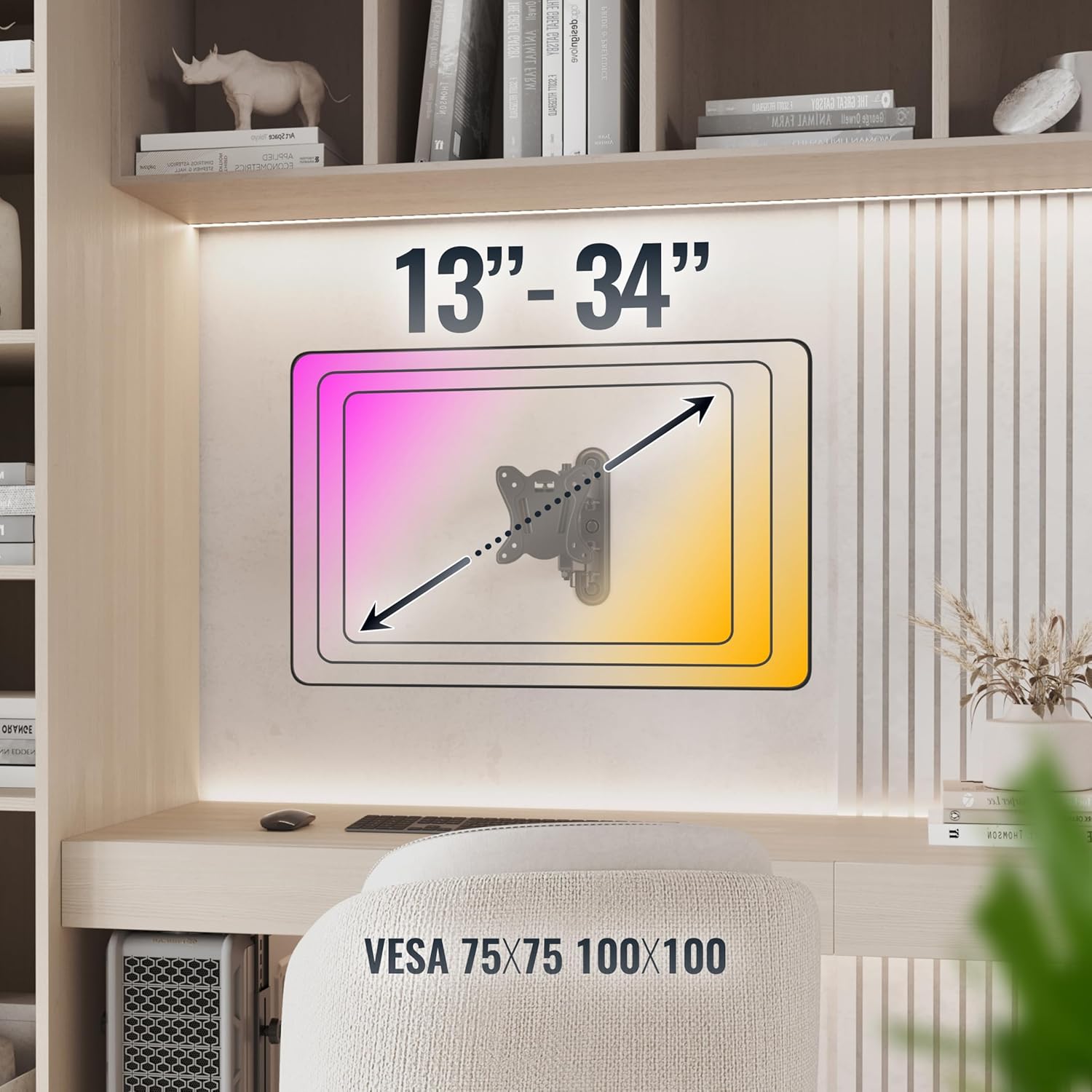 Detalle de RICOO Supporto monitor a parete S7311 girevole e inclinabile per schermi 13–27" (VESA 100x100) nero