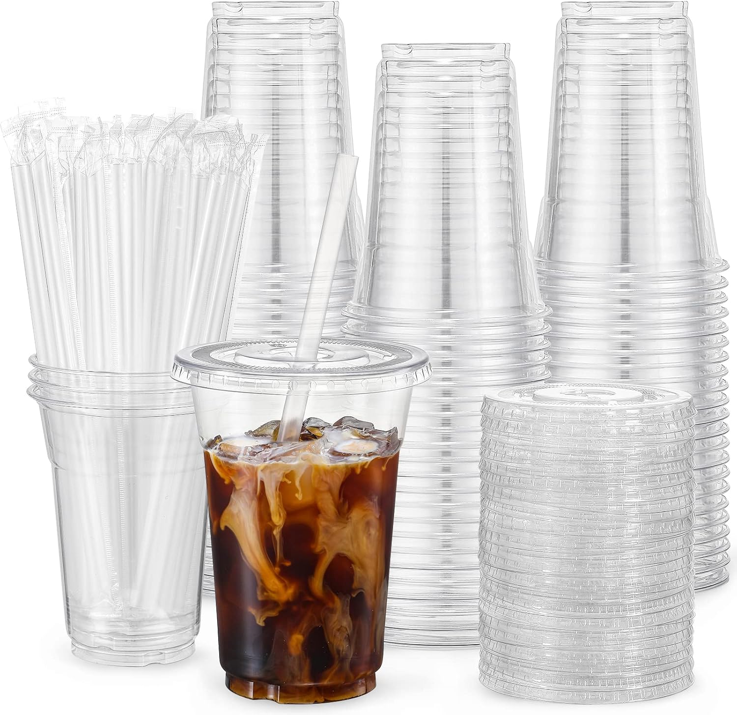 Detalle de VITEVER 16oz Clear Plastic Cups with Lids and Straws 🥤