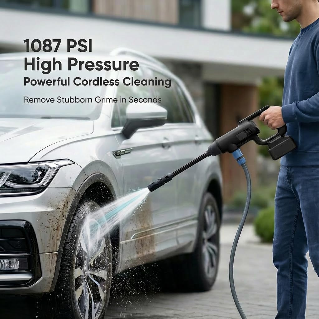 Detalle 2 de Gtremulent idropulitrice a batteria portatile 1087 PSI (senza filo) con batteria 21V 4,0Ah e bocchetta regolabile a 3 livelli