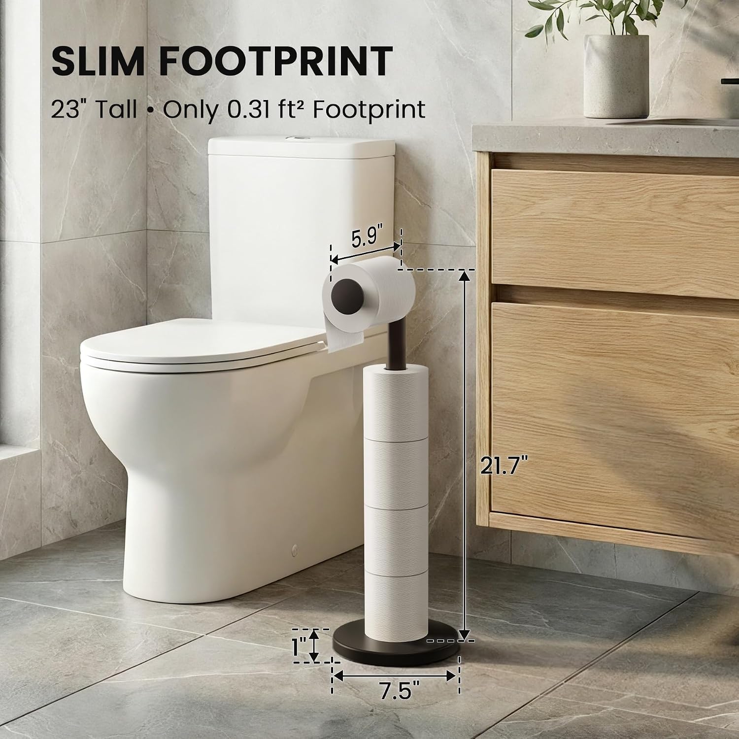Thumbnail 4 de Cesun Freestanding Toilet Paper Holder, Black SUS304 Steel, 5-Roll Storage