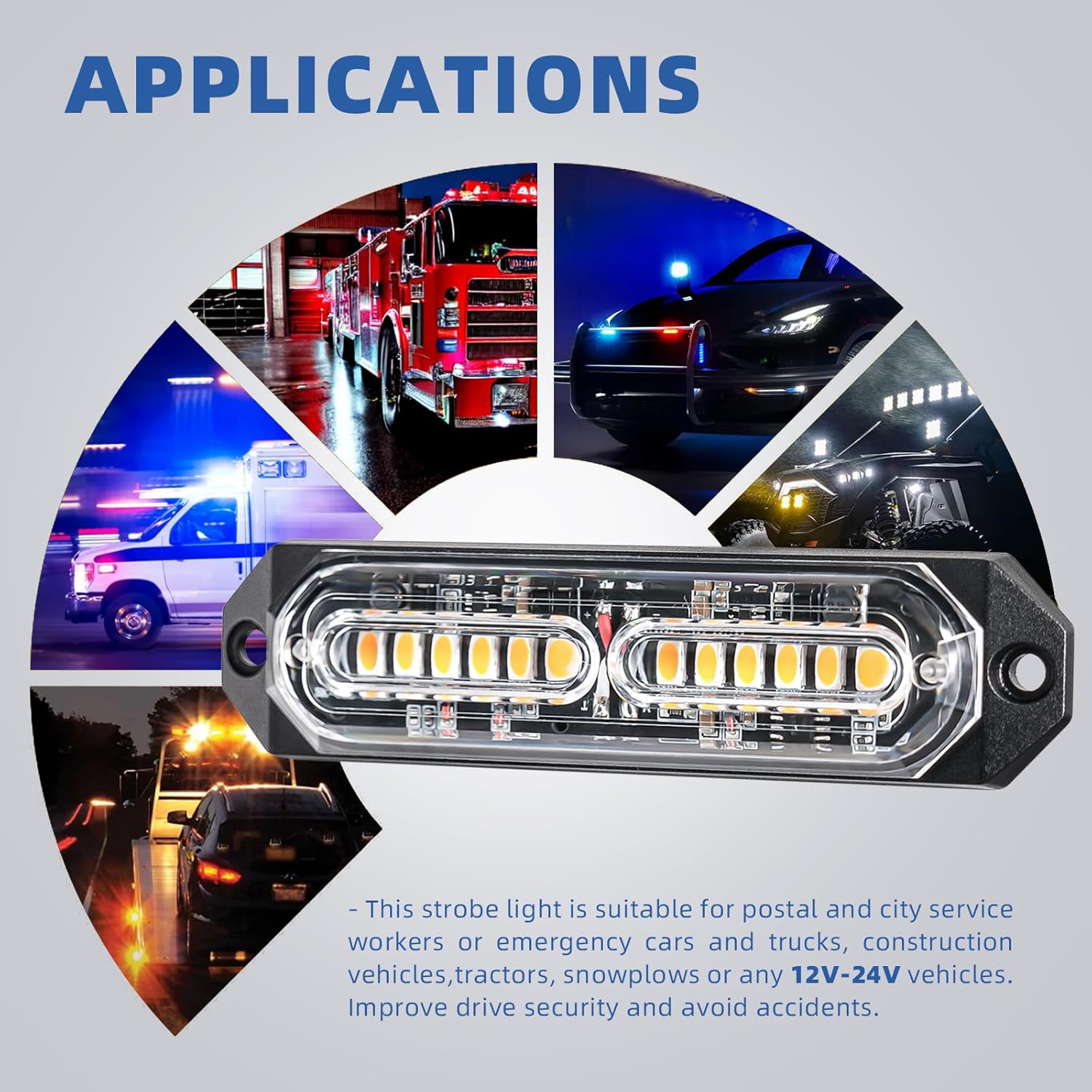 Thumbnail 5 de PKINGLAKE 8-Piece 12-LED Sync Feature Emergency Strobe Grille Lights (Blue/White)