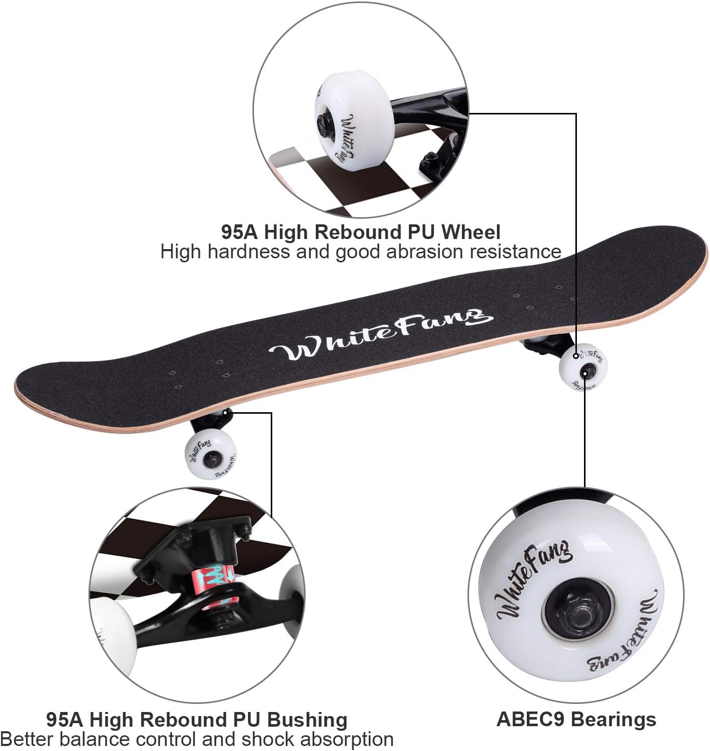 Detalle de WhiteFang Beginners Complete Skateboard (31 x 7.88) — Solid all-round setup for new skaters