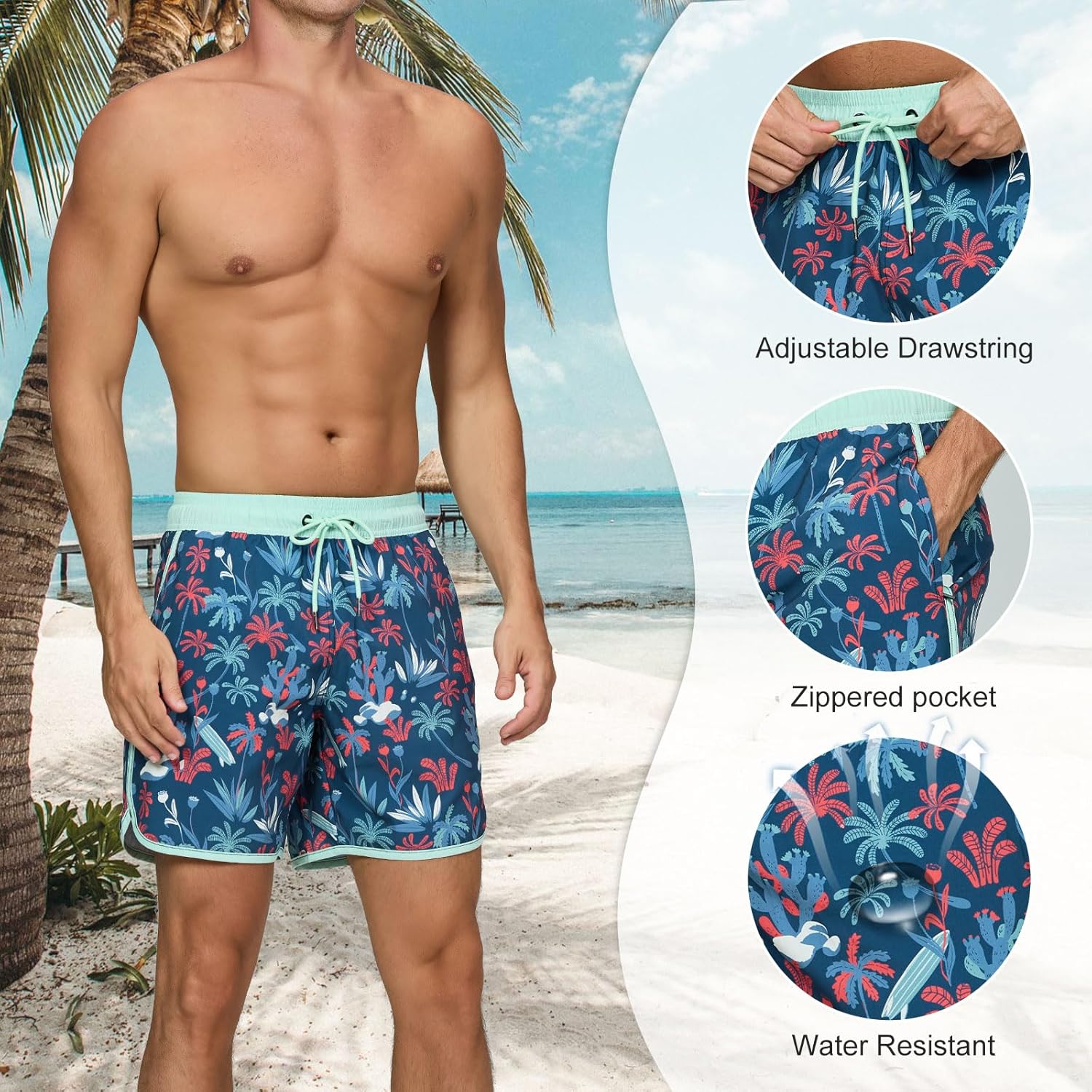 Thumbnail 3 de TMEOG Costume uomo mare: pantaloncini da bagno con tasche e coulisse