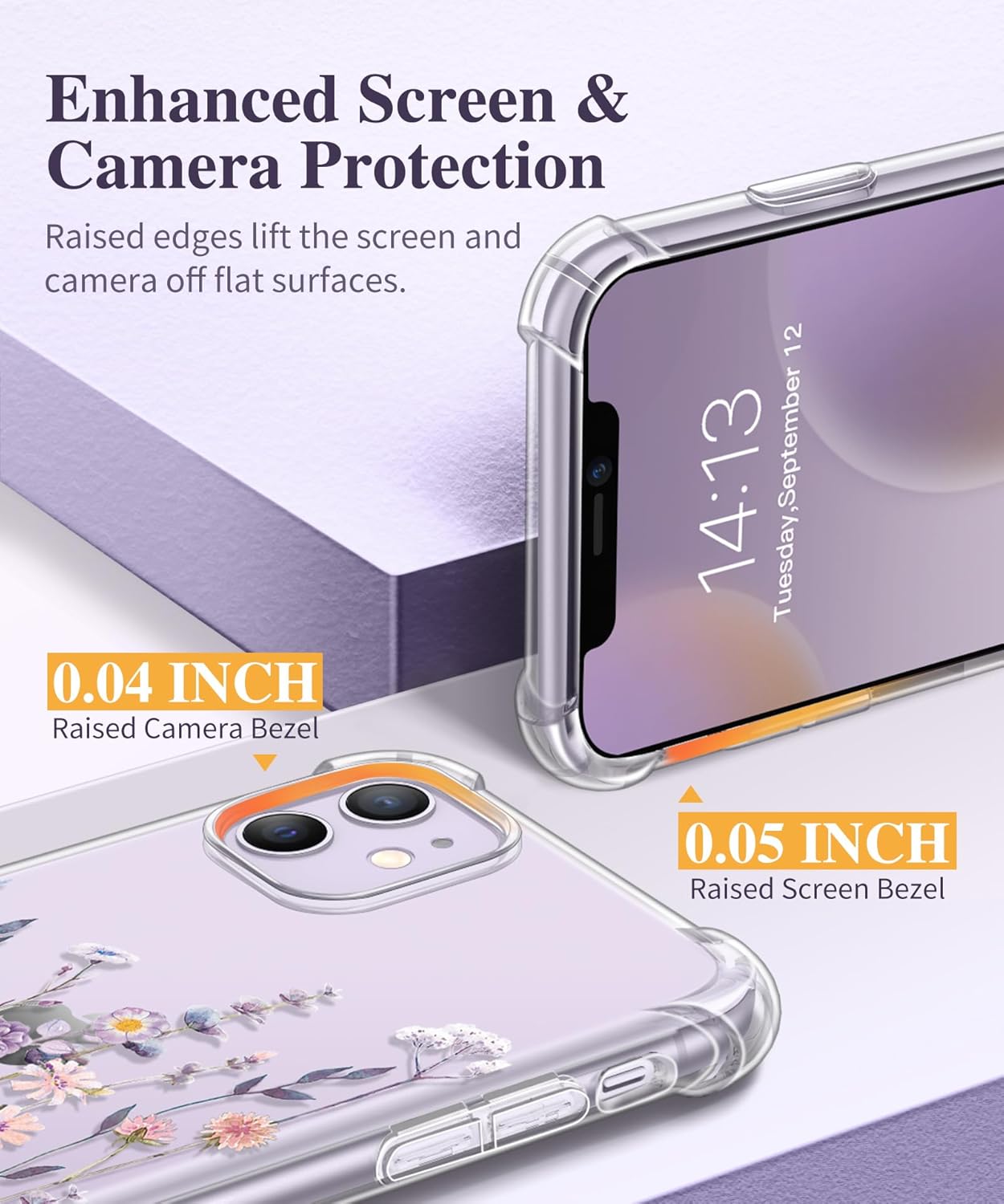 Thumbnail 4 de GVIEWIN Floral iPhone 11 Case (6.1) with Tempered Glass Screen Protector & Camera Lens Protector
